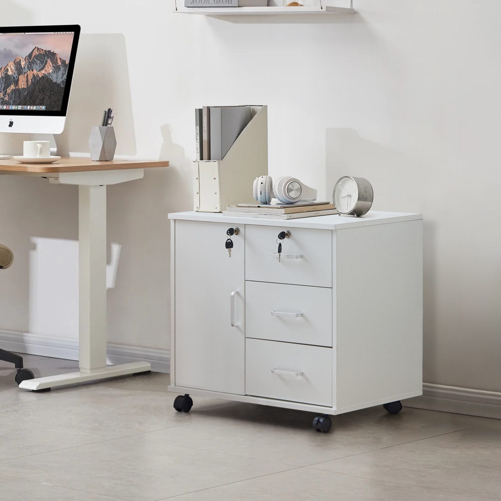 Ofcasa Aktenschrank Mobiler Aktenschrank mit 3 günstig online kaufen