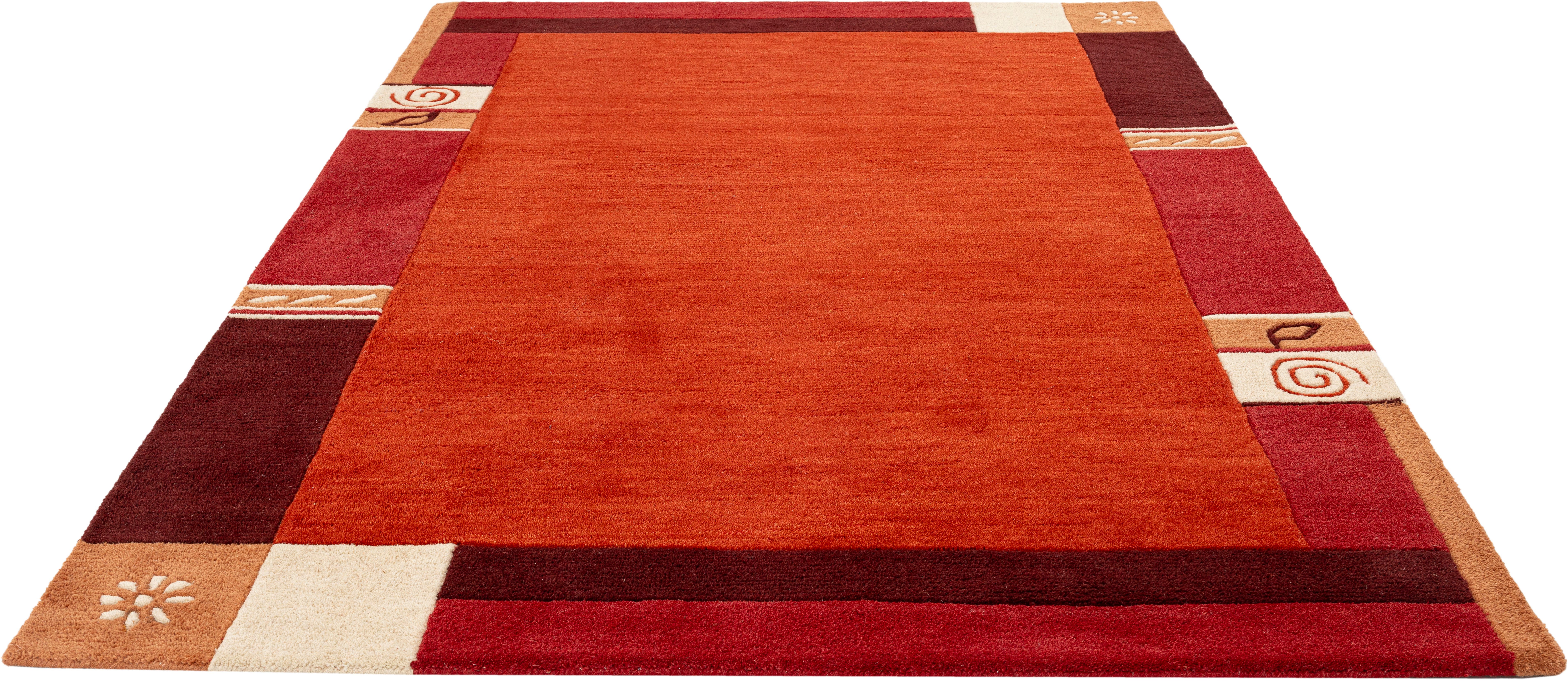 THEKO Wollteppich Tromso, Wolle, Handgefertigt, Bordüre mit Hoch-Tief-Effekt, rechteckig, Höhe: 15 mm, Wohnzimmer, Schlafzimmer, Esszimmer