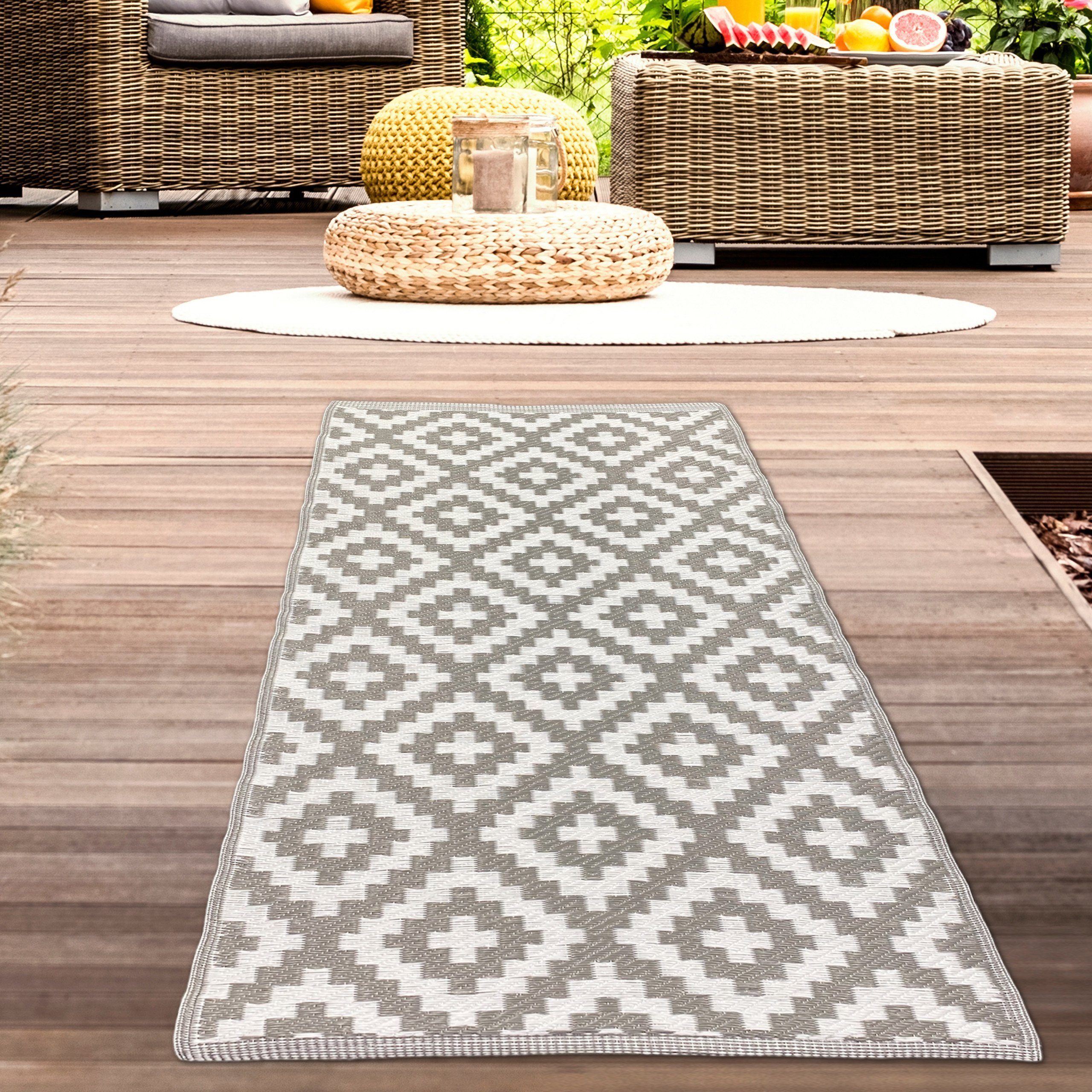 Carpetia, in grau, wasserfester Outdoorteppich Outdoor-Teppich rechteckig Wendbarer