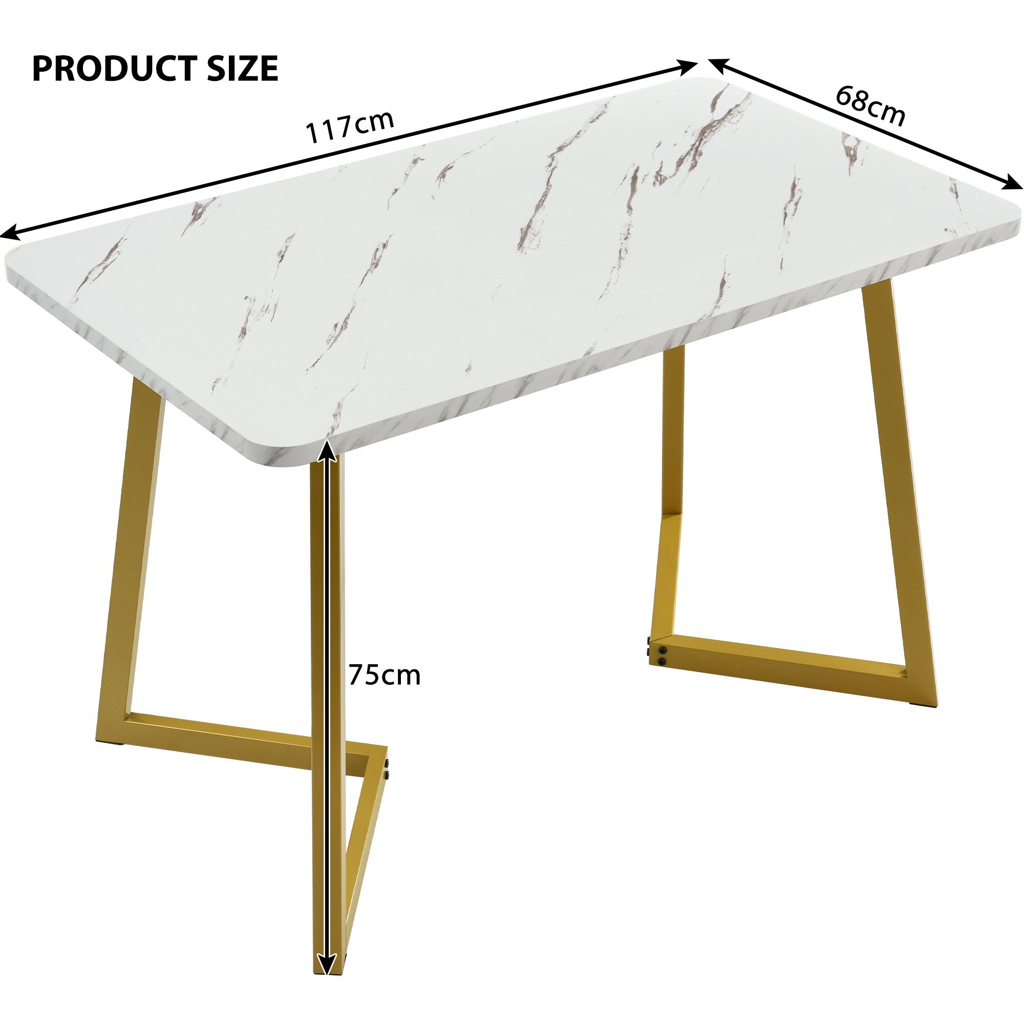 117x68x75 (Rechteckiger Tisch Gold/Weiß aus Tisch Küchentisch Moderner Esstisch Metall Esszimmer nur mit Wohnzimmer Esstisch für cm Esstisch Esszimmer aus Esszimmertisch WISHDOR Marmor Metallbeinen),