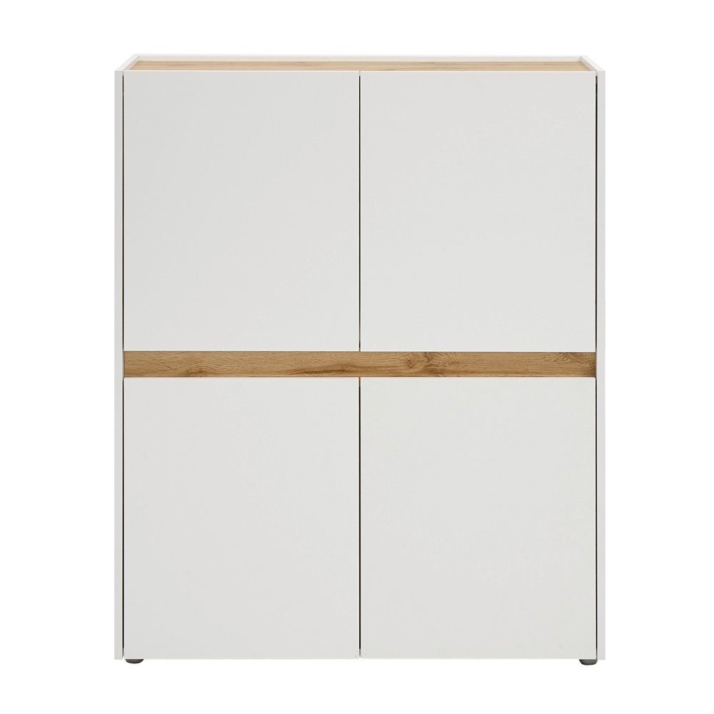 Lomadox Highboard CRISP-61, Wohnzimmer in weiß mit Absetzungen in Wotan Eiche Nb. : 120/100/40 cm