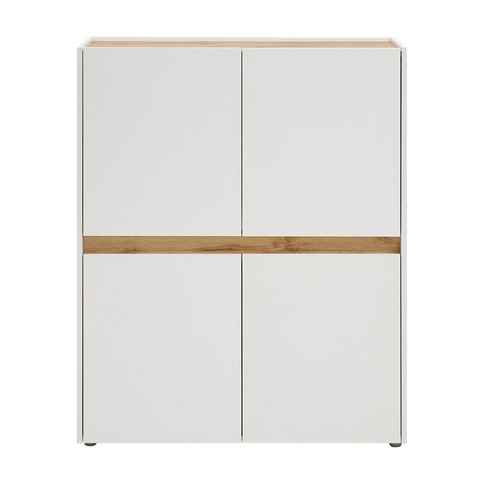 Lomadox Highboard CRISP-61, Wohnzimmer in weiß mit Absetzungen in Wotan Eiche Nb. : 120/100/40 cm