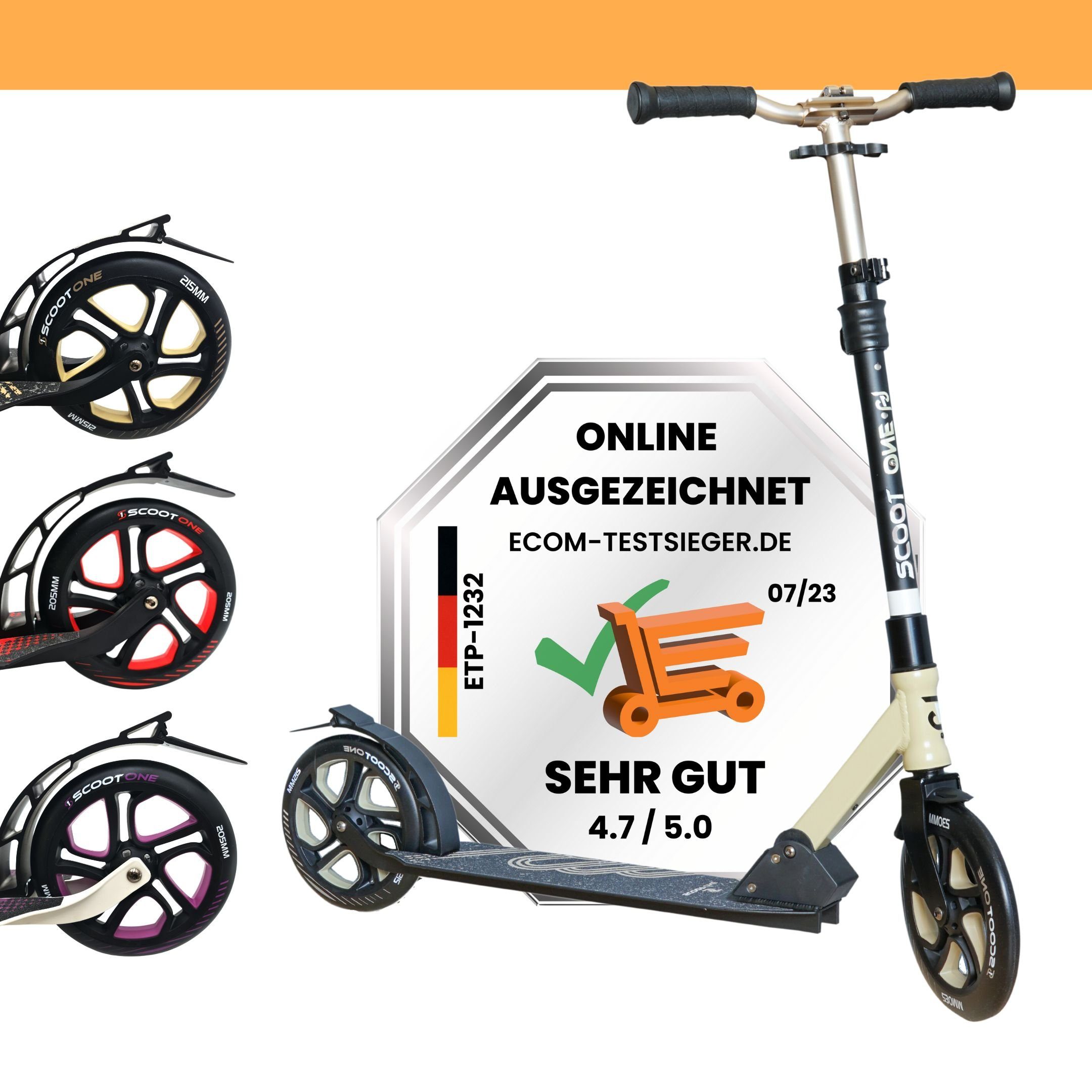 Scoot One Cityroller Höhenverstellbarer Tretroller S1, Kickroller 230mm – Aluminium Roller, (1 tlg), klappbar