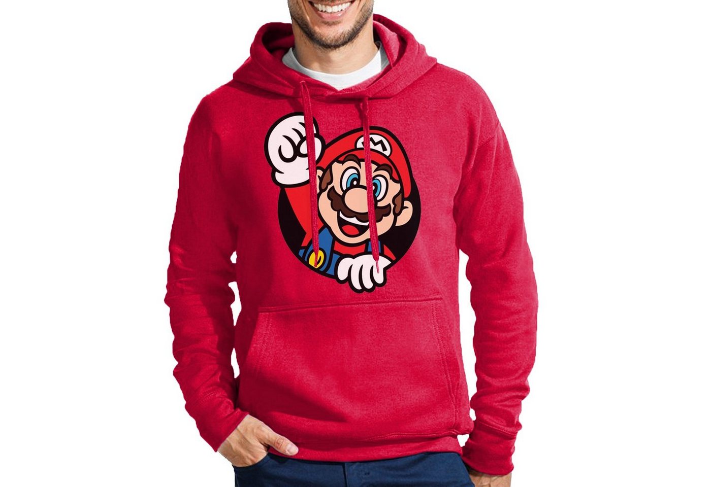 Blondie & Brownie Hoodie Herren Super Mario Faust Nerd Konsole Gaming Spiel Retro Herren Super Mario Hoodie mit Faust Frontdruck Retro Gaming Nerd