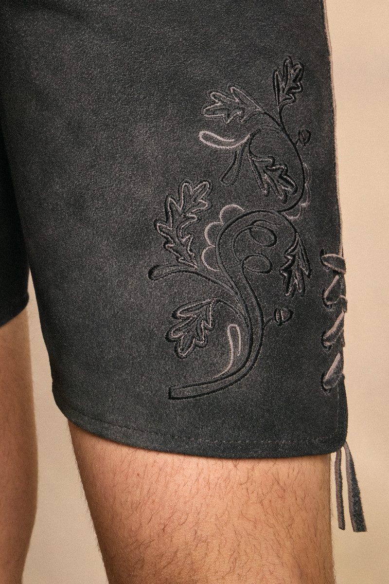 Spieth & Wensky Trachtenlederhose Lederhose Herren kurz - KÖNIGSJODLER - nero/schwarz