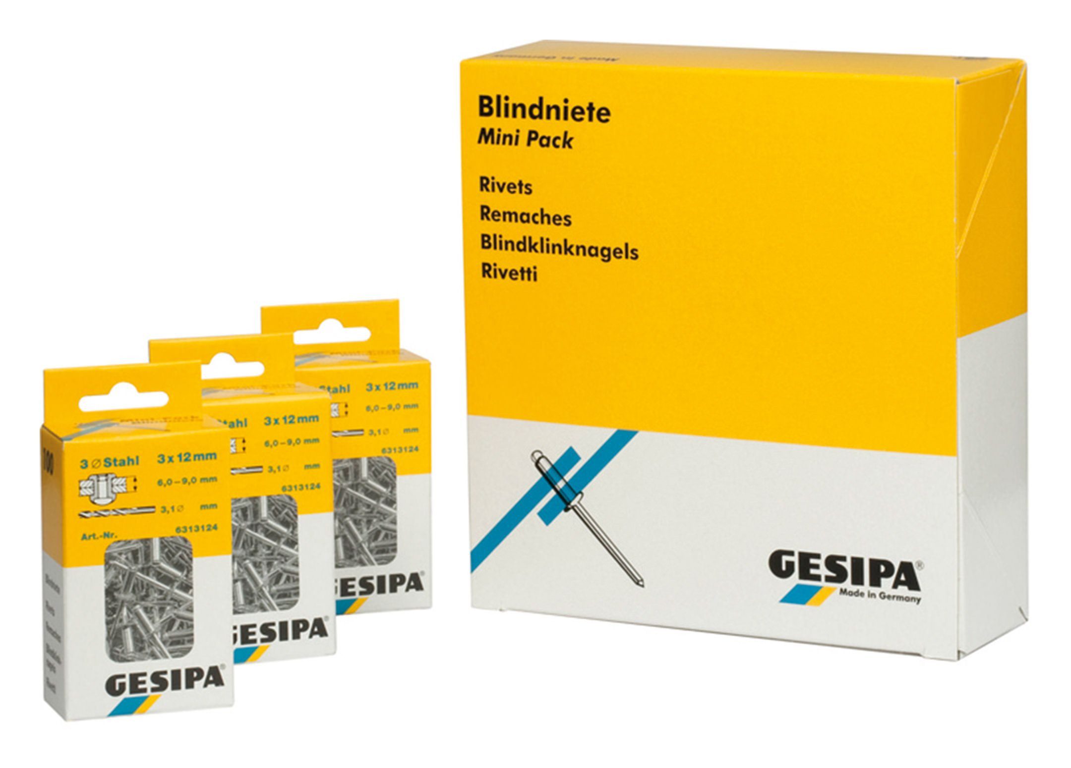 GESIPA Blindniete, (100 Stück), Mini-Pack Stahl / Stahl 3 x 12 mm