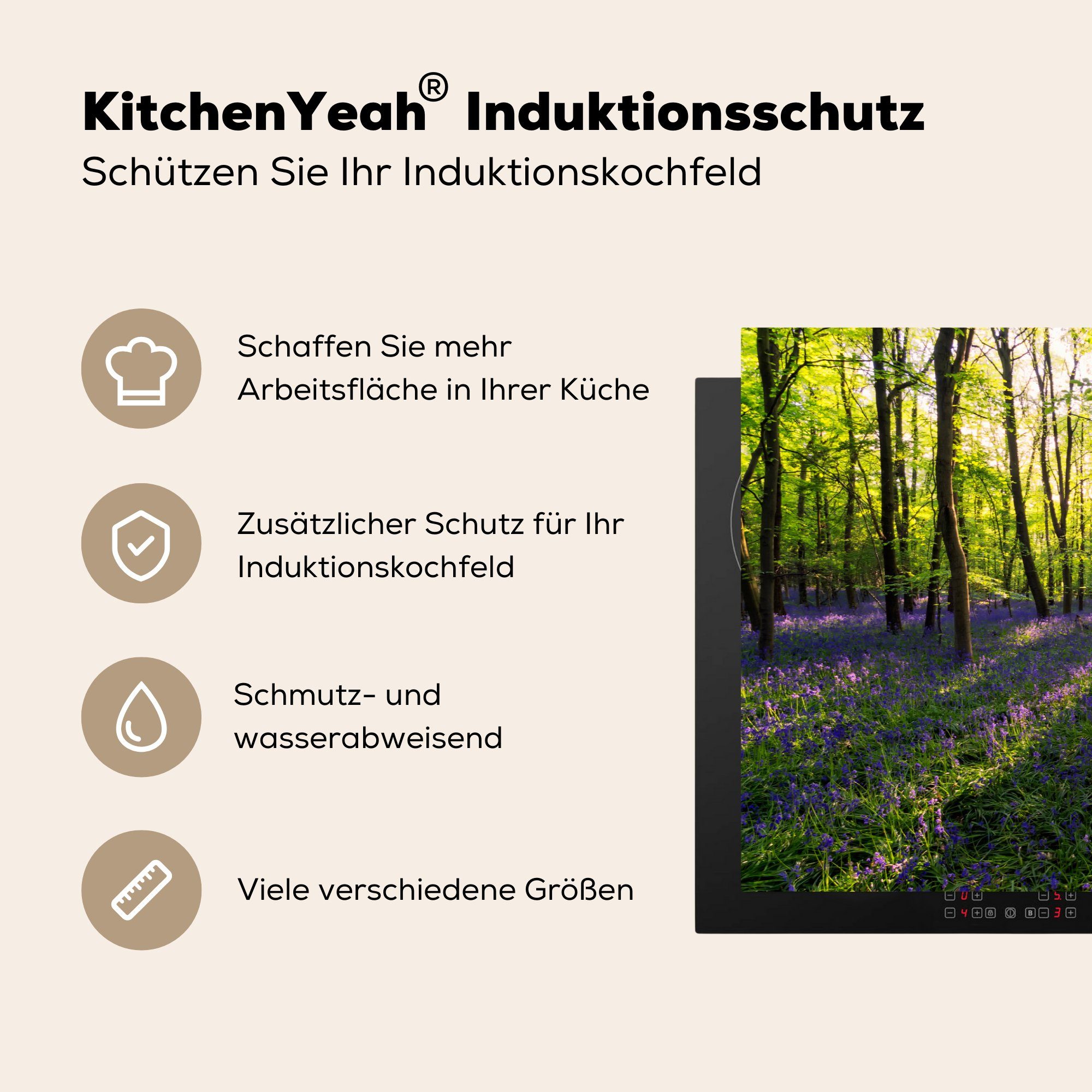 (1 - cm, 81x52 die Ceranfeldabdeckung Wald Blumen für Vinyl, Lavendel, Schutz MuchoWow Induktionskochfeld tlg), Herdblende-/Abdeckplatte - küche,