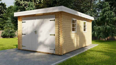 Finn Art Blockhaus Garage Holzgarage Schweden 50 mit Holztor natur, Einzelgarage aus Holz mit Premium Dachbahn