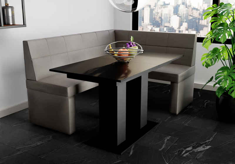 Fun Möbel Eckbankgruppe Eckbankgruppe „BLAKE XL“ Размер 196x142cm mit Tisch Schwarz matt, ausziehbarer Tisch