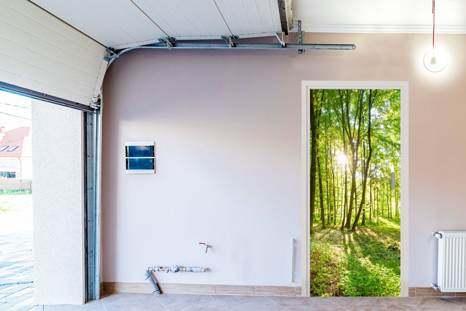 MuchoWow Türtapete Grün cm - (1 Natur Tür, - Wald - bedruckt, 75x205 St), - Bäume Fototapete Türaufkleber, Matt, Sonnenlicht, für