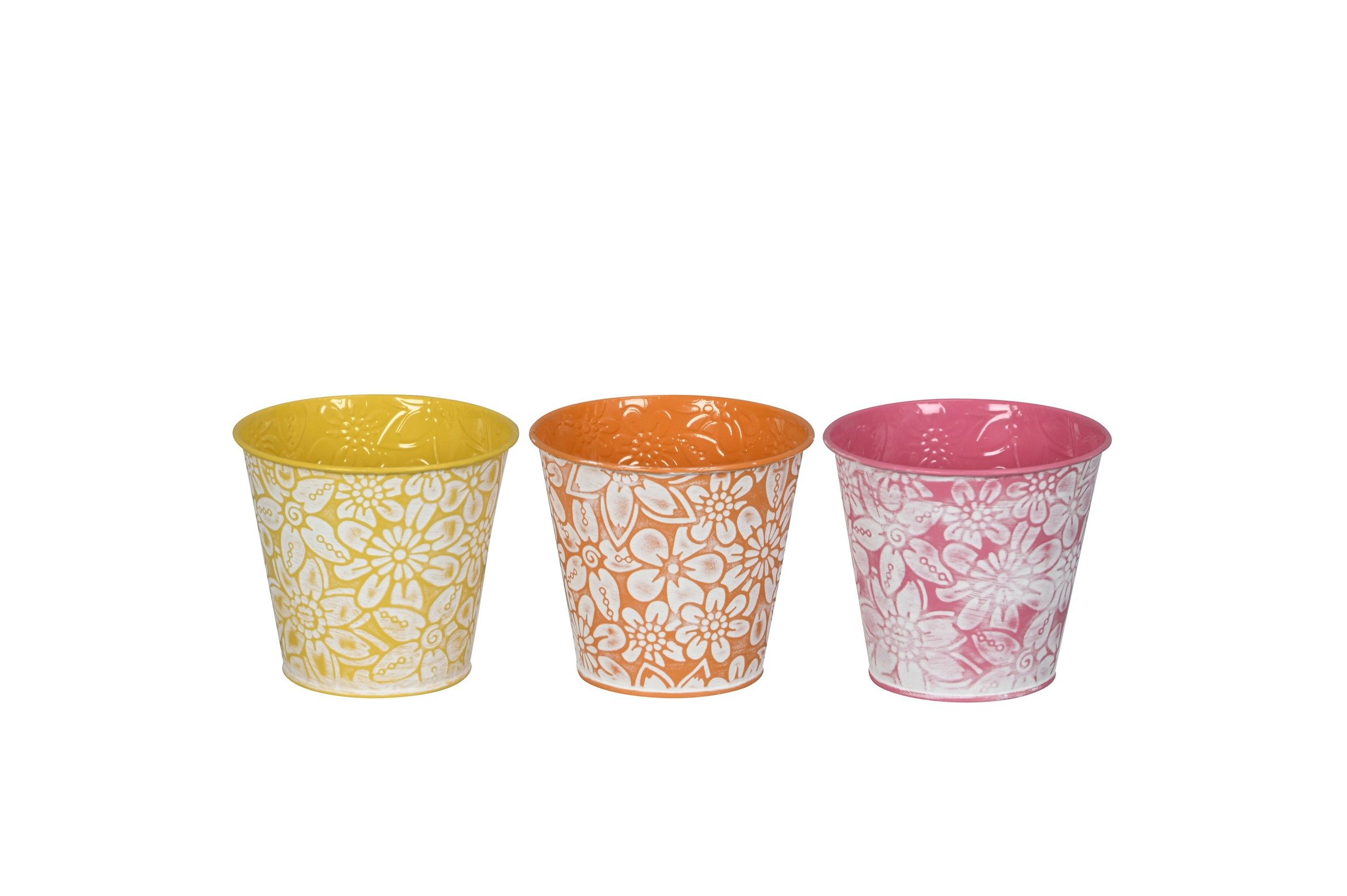 finehomegarden Blumentopf Übertopf Metall 3 Farben sortiert Ø11xH10cm & Ø 3xH12cm Pflanztopf (Set, 3 St., 3tlg), Gelb, Orange oder Pink Übertopf 2 Größen Wählbar