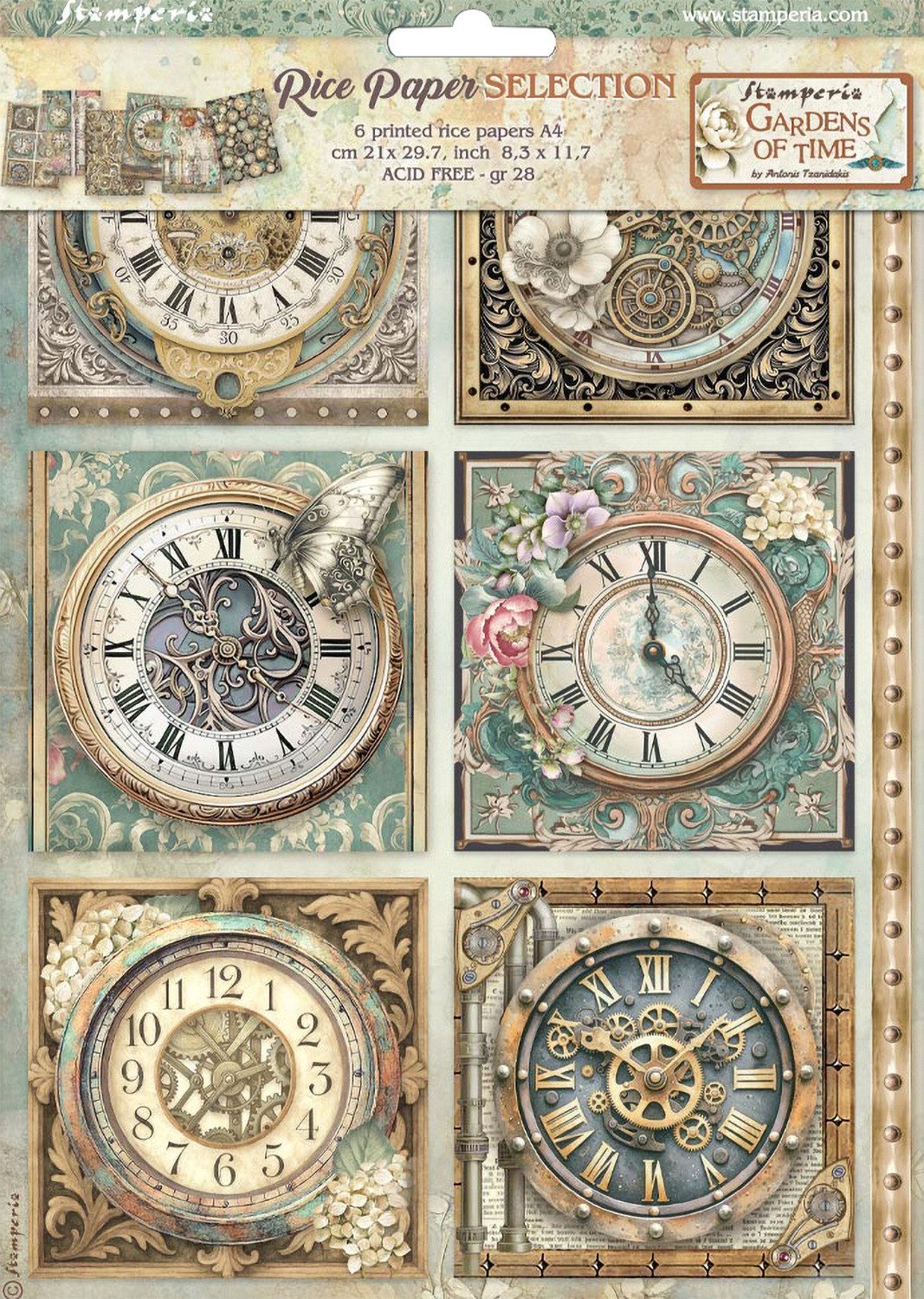 Stamperia Seidenpapier Garden of Time, 6 Stück DIN A4