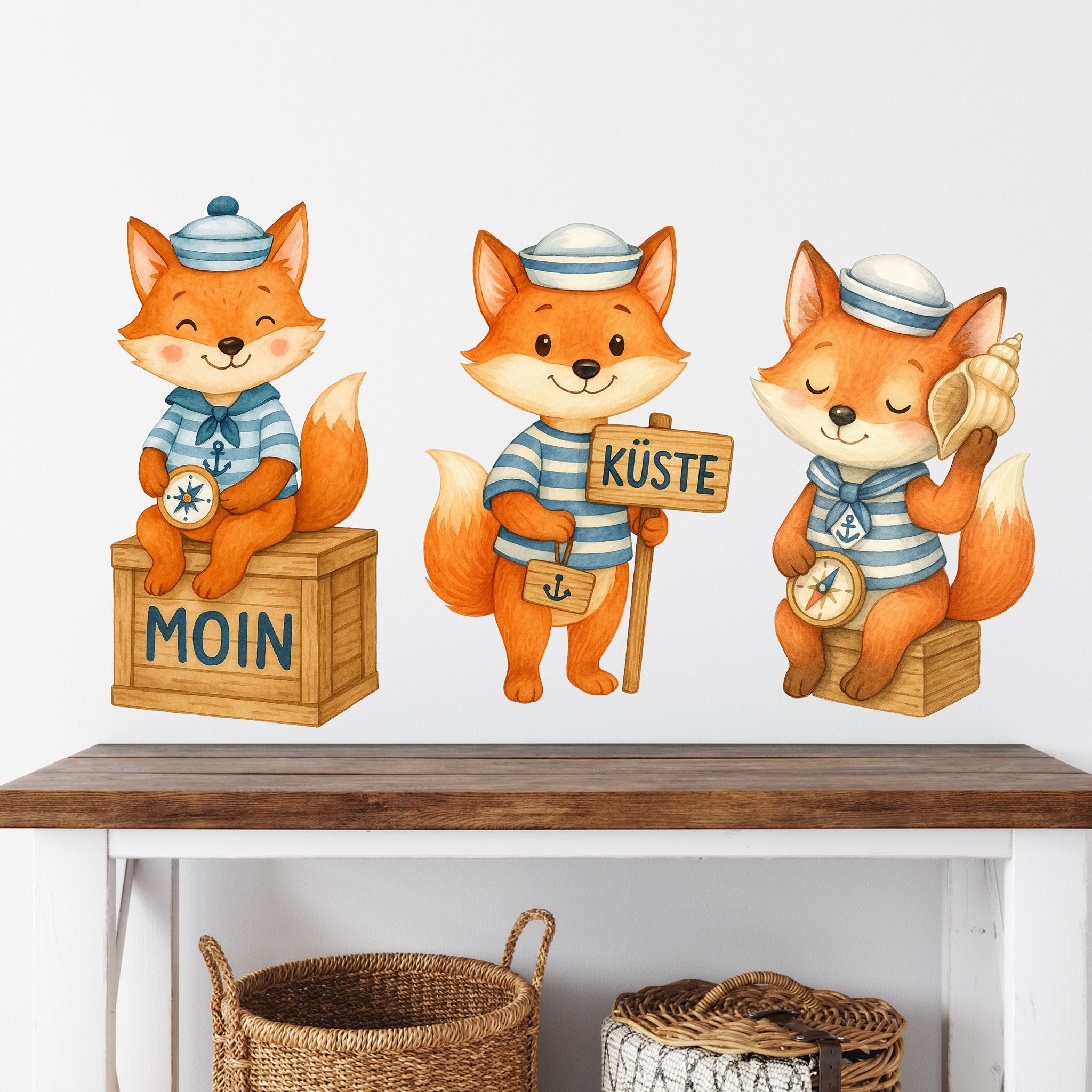 Sunnywall Wandtattoo Aufkleber Maritim Fuchs - maritime Wanddeko für Kinderzimmer, selbstklebend, konturgeschnitten, rückstandslos entfernbar