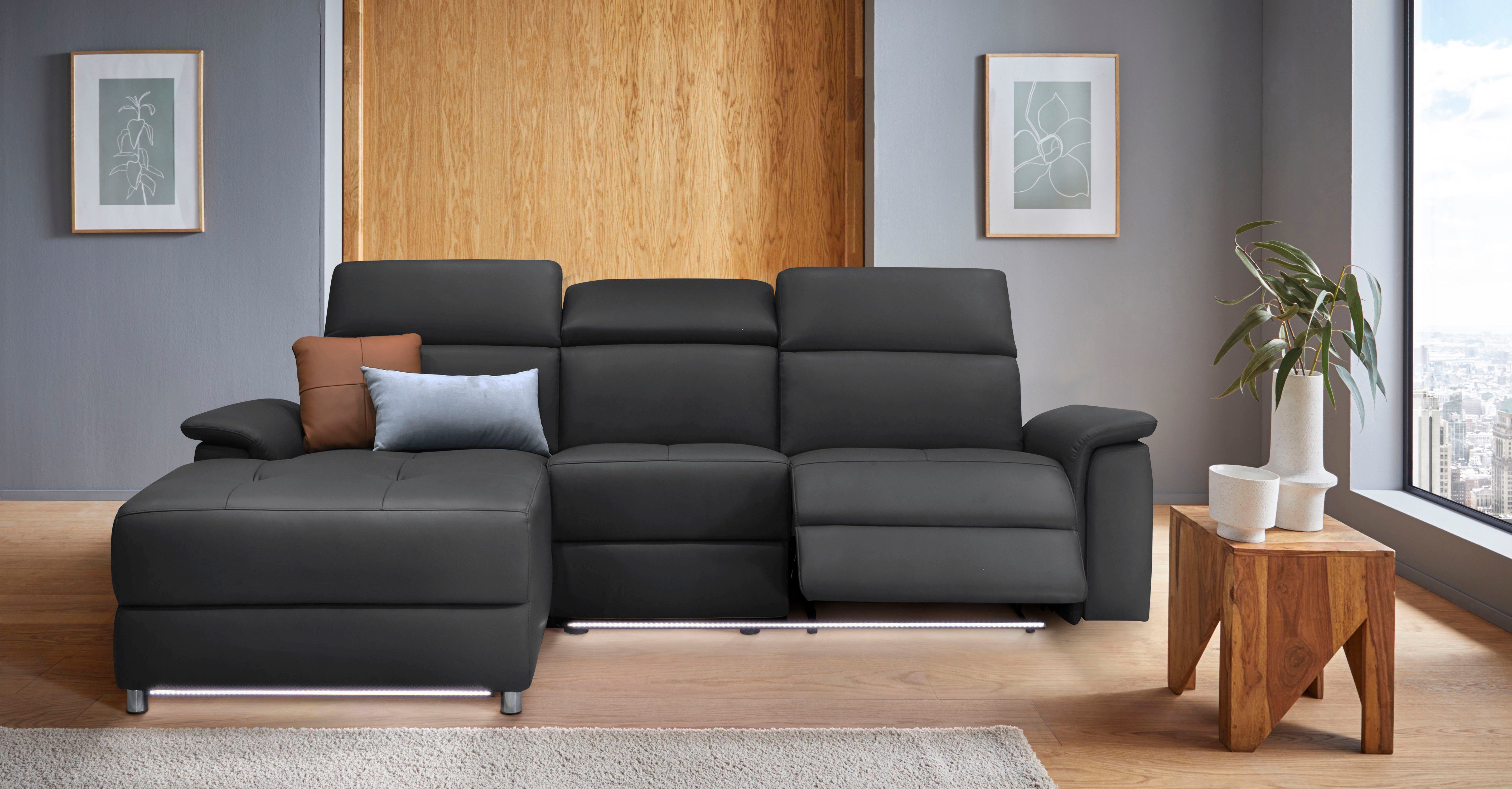 Home affaire Ecksofa Pareli, L-Form, 259cm,m. Recamiere, Echtleder, Kunstle günstig online kaufen