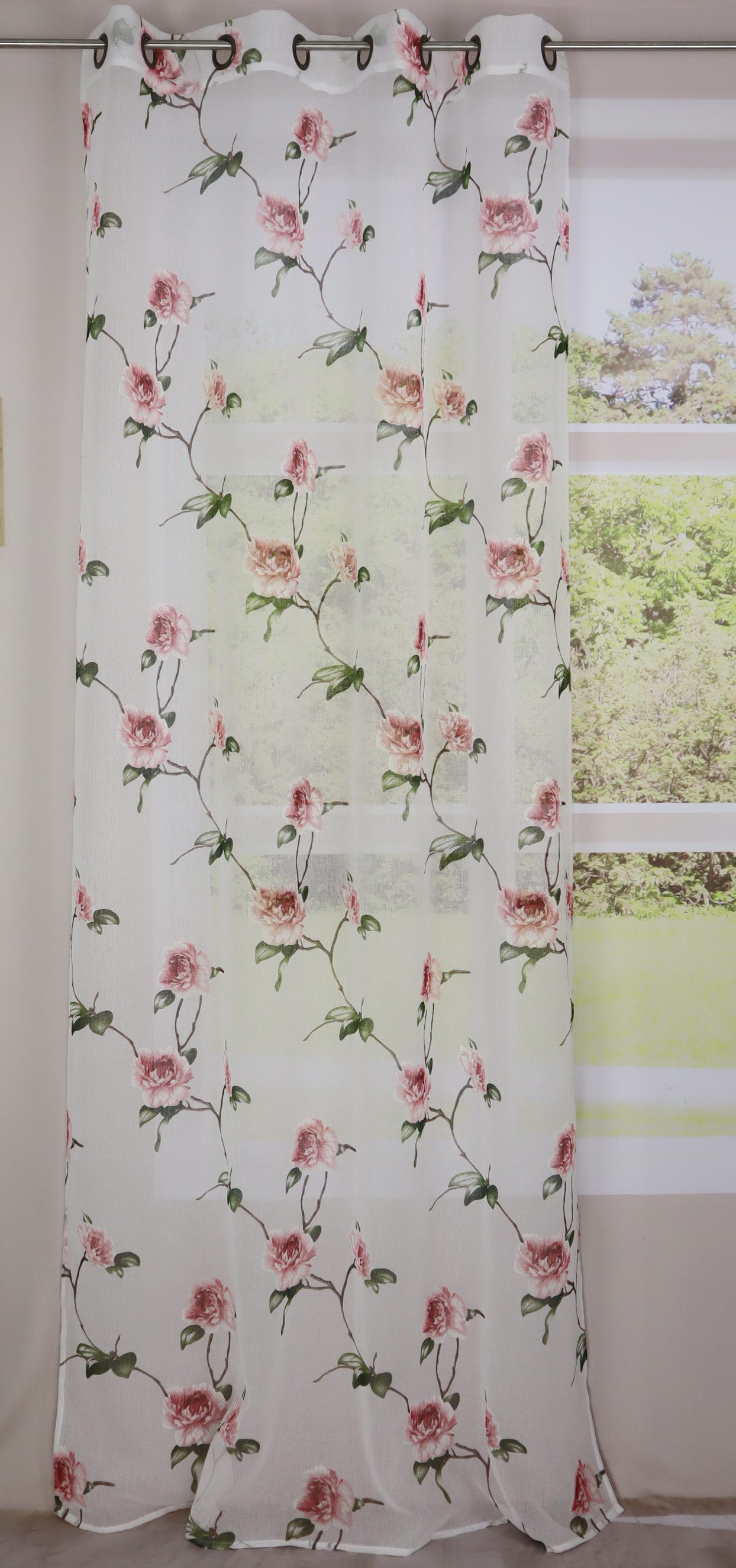 Vorhang Scheibengardine Ösenschal Rosen 140x245 cm transparent Polyester