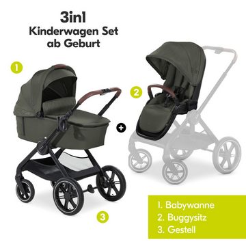 Hauck Kombi-Kinderwagen Walk N Care Air Trio Set - Dark Olive, 3in1 Kinderwagen Set mit Babyschale, Babywanne, Sportsitz & Zubehör