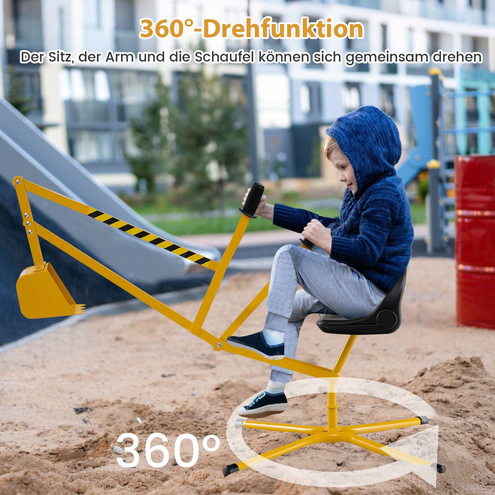 COSTWAY Spielzeug-Aufsitzbagger Metall, 360° drehbar, Sandbagger, günstig online kaufen