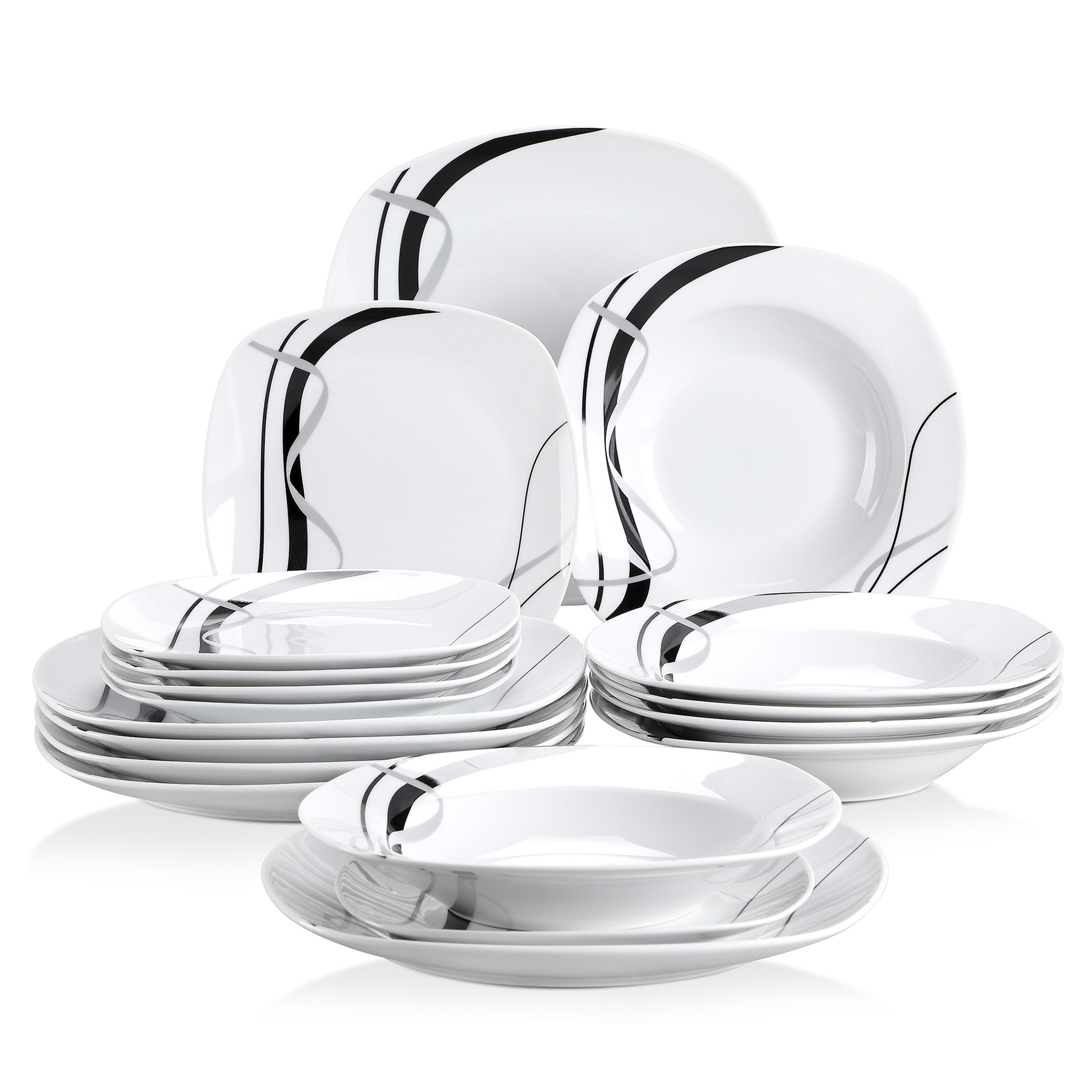 Geschirr-Set Geschirrset FIONA für 6/4, Grauweiß Porzellan Kombiservice