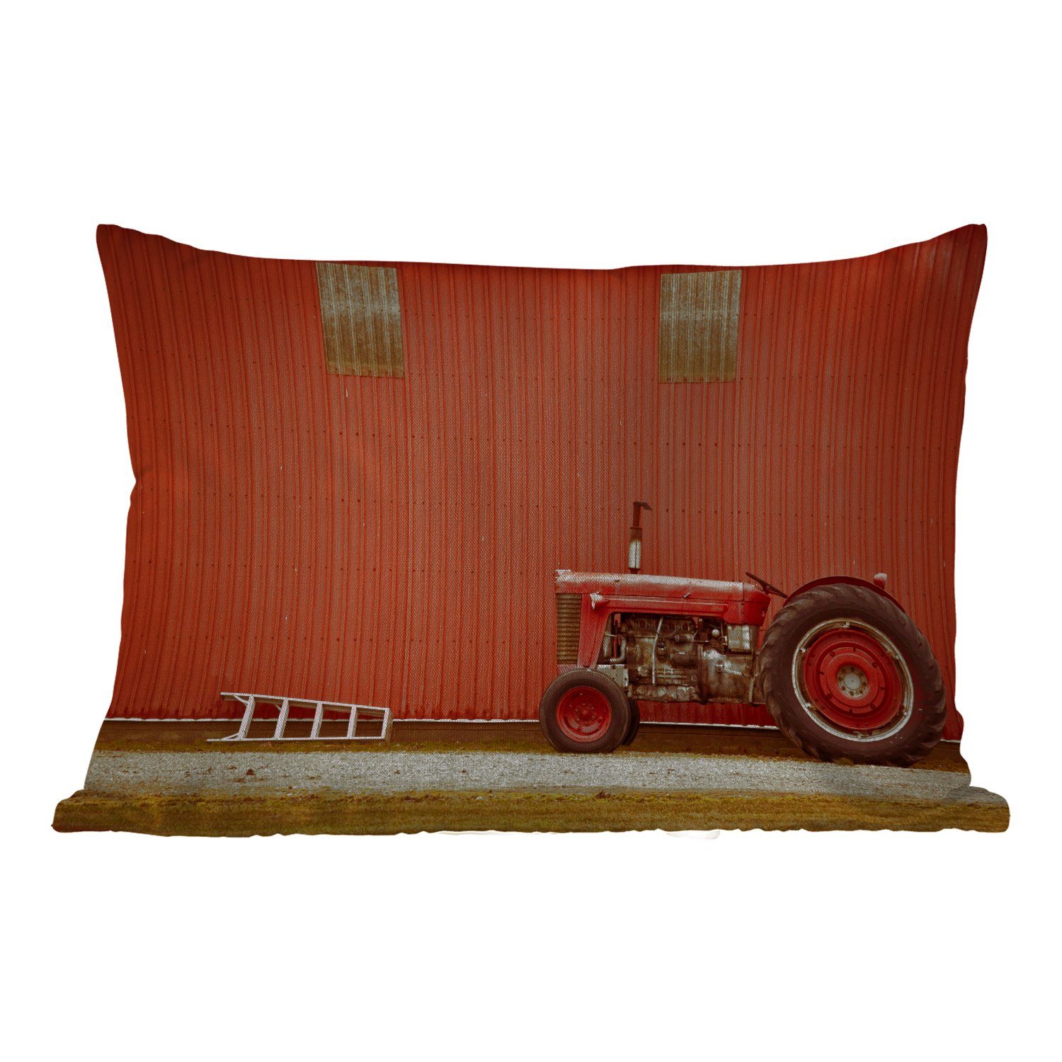 MuchoWow Dekokissen Traktor - Outdoor-Dekorationskissen, Polyester, Scheune Rot Dekokissenbezug, - - Bauernhof, Kissenhülle
