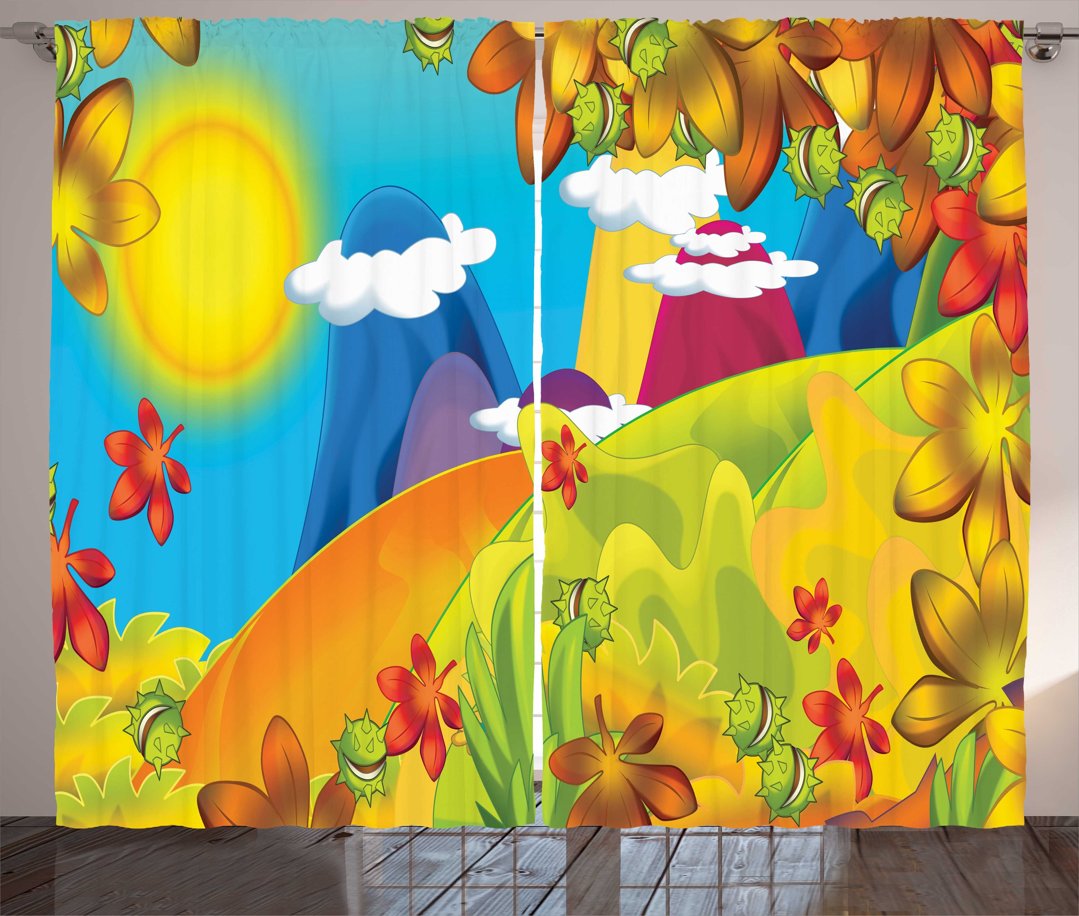 Gardine Herbst Natur Haken, Natürliche Cartoon Vorhang und Farbe Schlafzimmer Abakuhaus, Kräuselband Schlaufen mit
