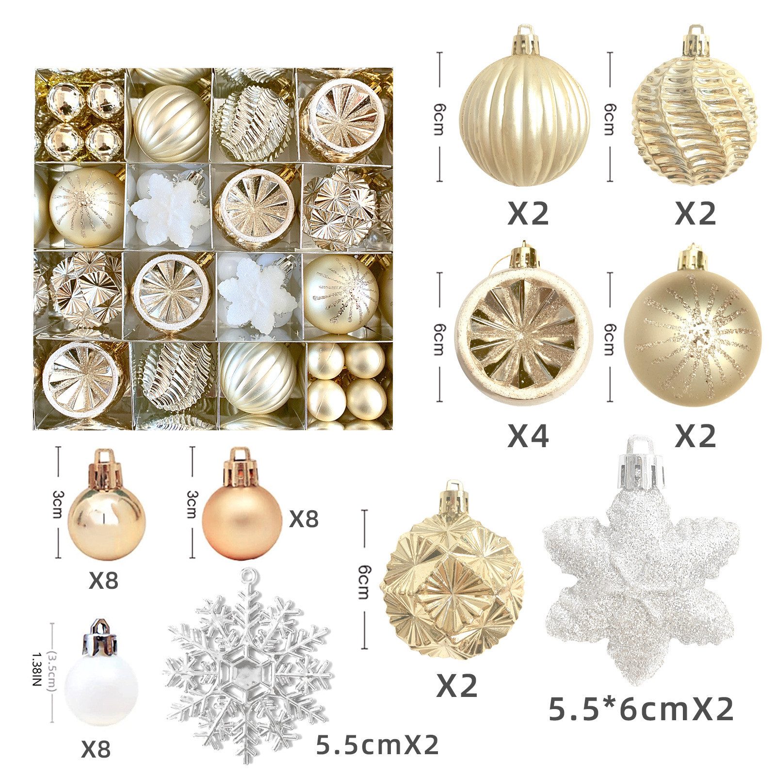 Coonoor Weihnachtsbaumkugel 40-46 Stück Weihnachtsbaumkugeln, Weihnachtsbaumhängeschmuck, (40 St), für Weihnachtsbaumdekoration – Bild 2 von 5