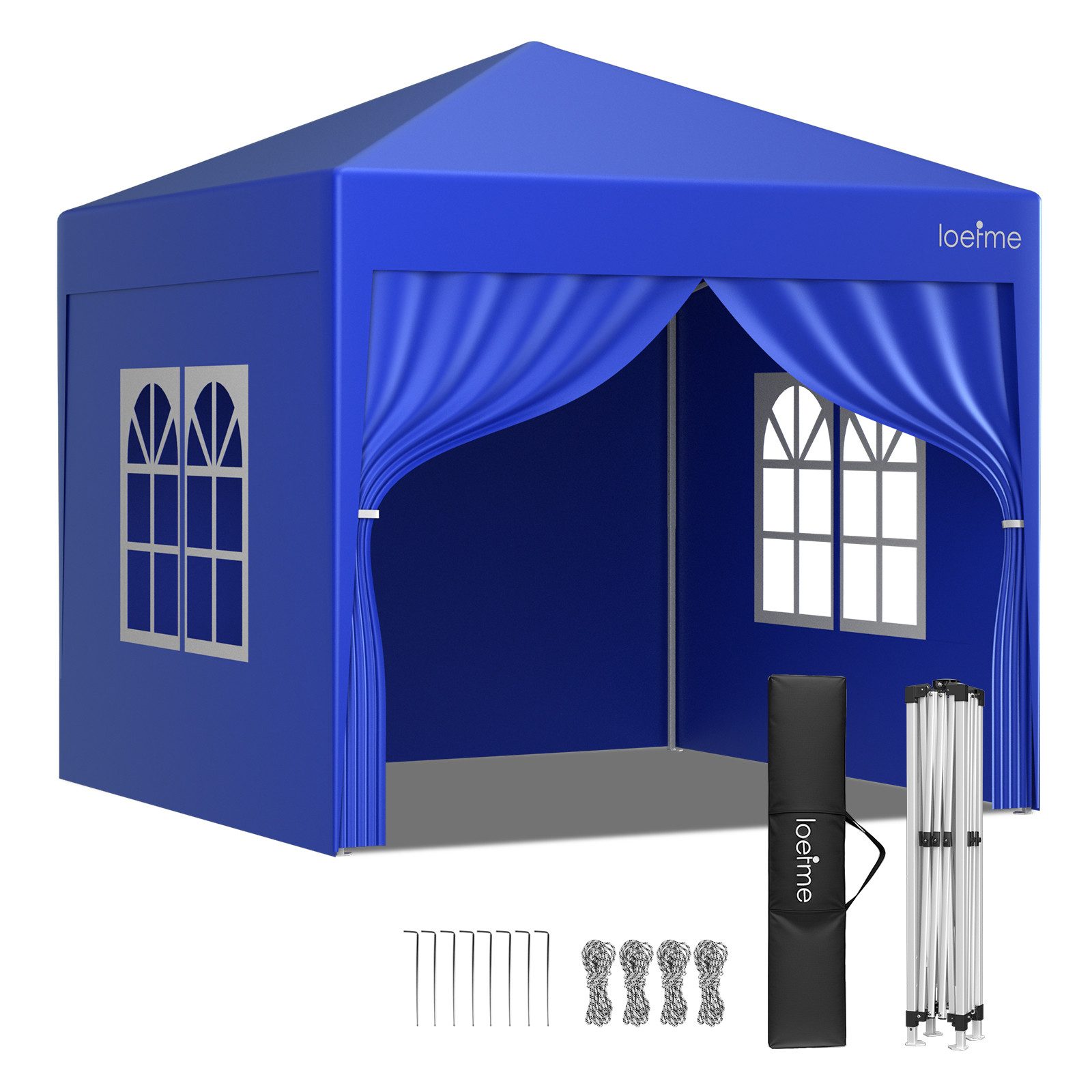 loefme Faltpavillon 2,5×2,5m, Pop Up Pavillon mit 4 abnehmbaren Seitenwänden, mit 4 Seitenteilen, 3 Höhenverstellungen, wasserdicht & UV-beständig, für Garten & Party