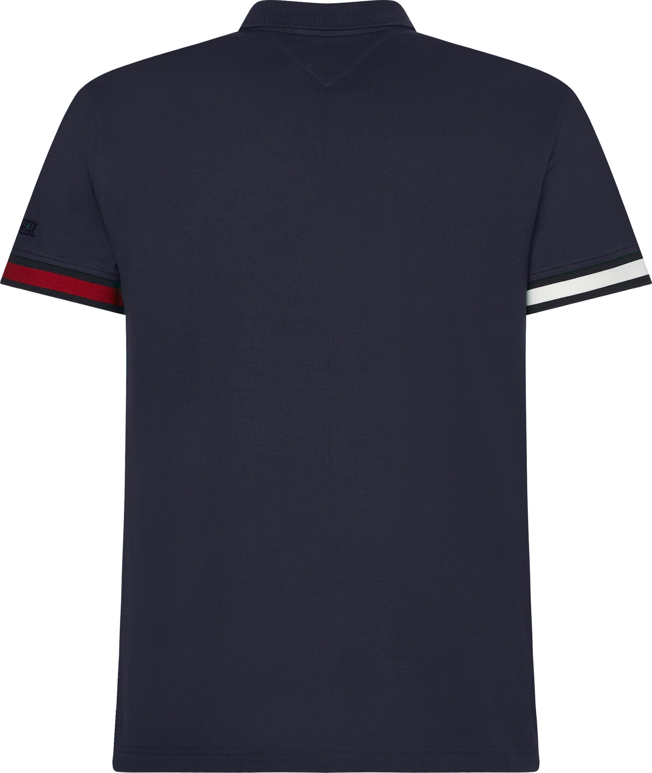 kontrastfarbenen SLEEVE CUFF Poloshirt Ärmel Hilfiger mit am LOGO SLIM FIT FLAG Rippbündchen blau Tommy