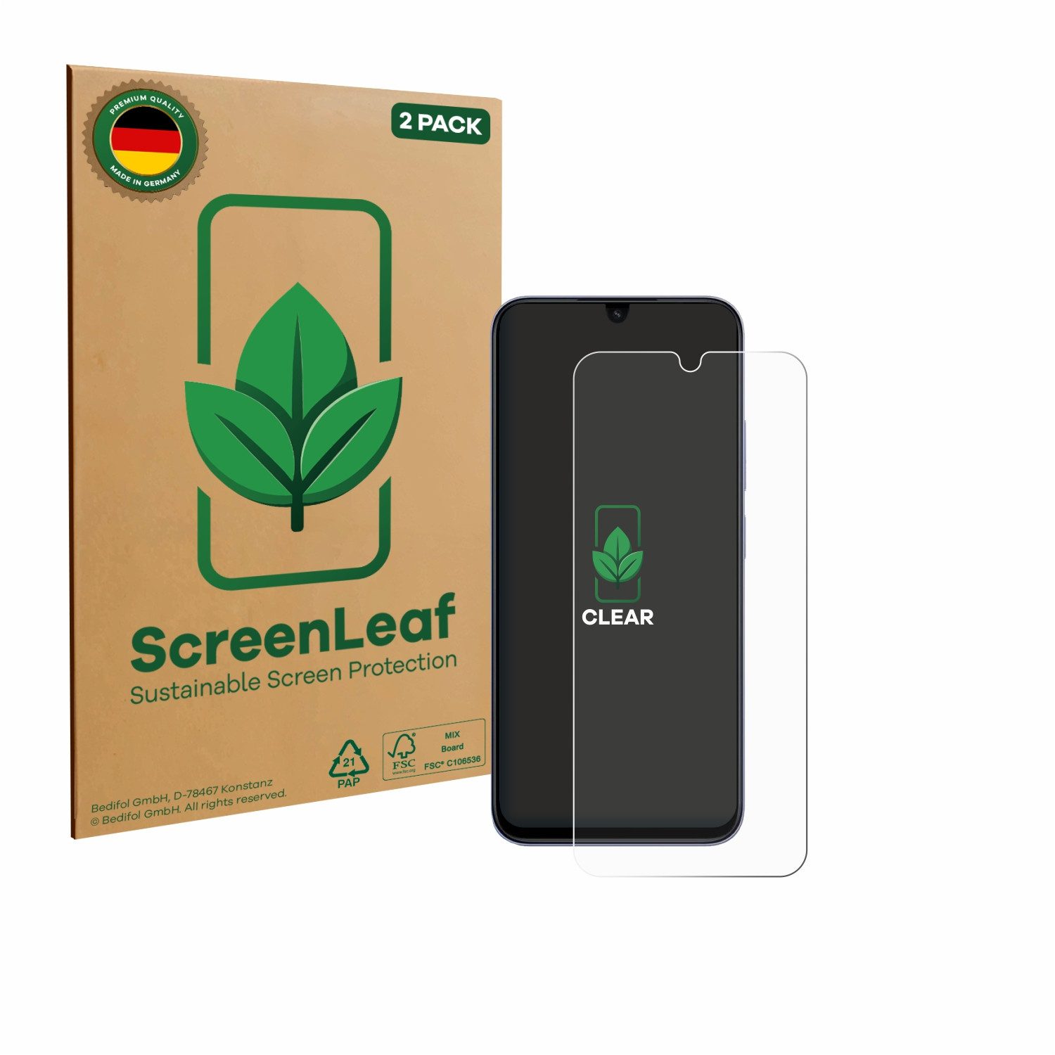 ScreenLeaf Displayschutzfolie Schutzfolie für Xiaomi Poco C85, 2 Stück, nachhaltiger Displayschutz Schutz Folie Klar Transparent