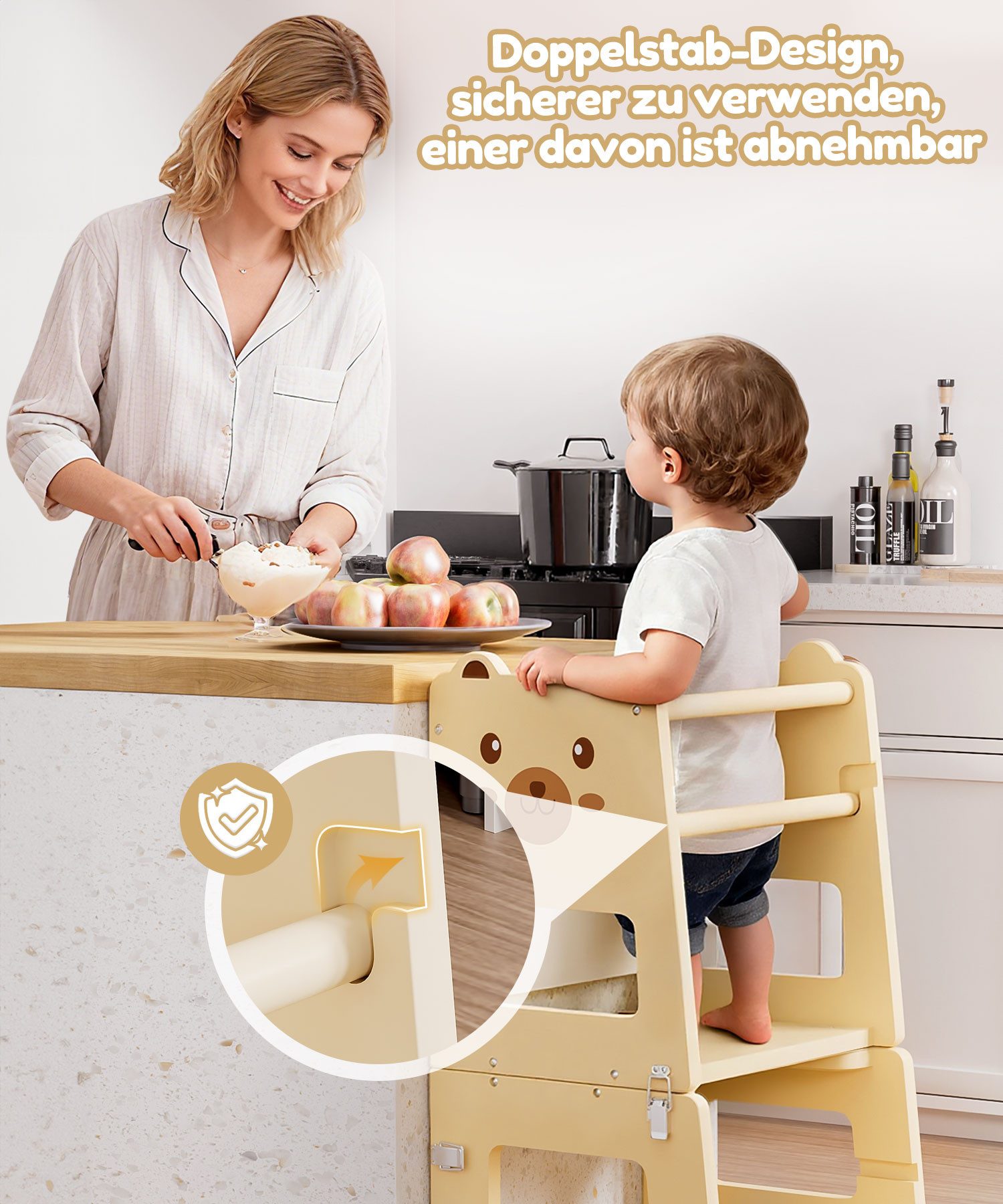 Yorbay Stehhilfe Lernturm (seitlichem Umkippschutz, 2 höhenverstellbaren Stufen), verstellbar zum Kindertisch inkl. Tafel – Bild 3 von 5