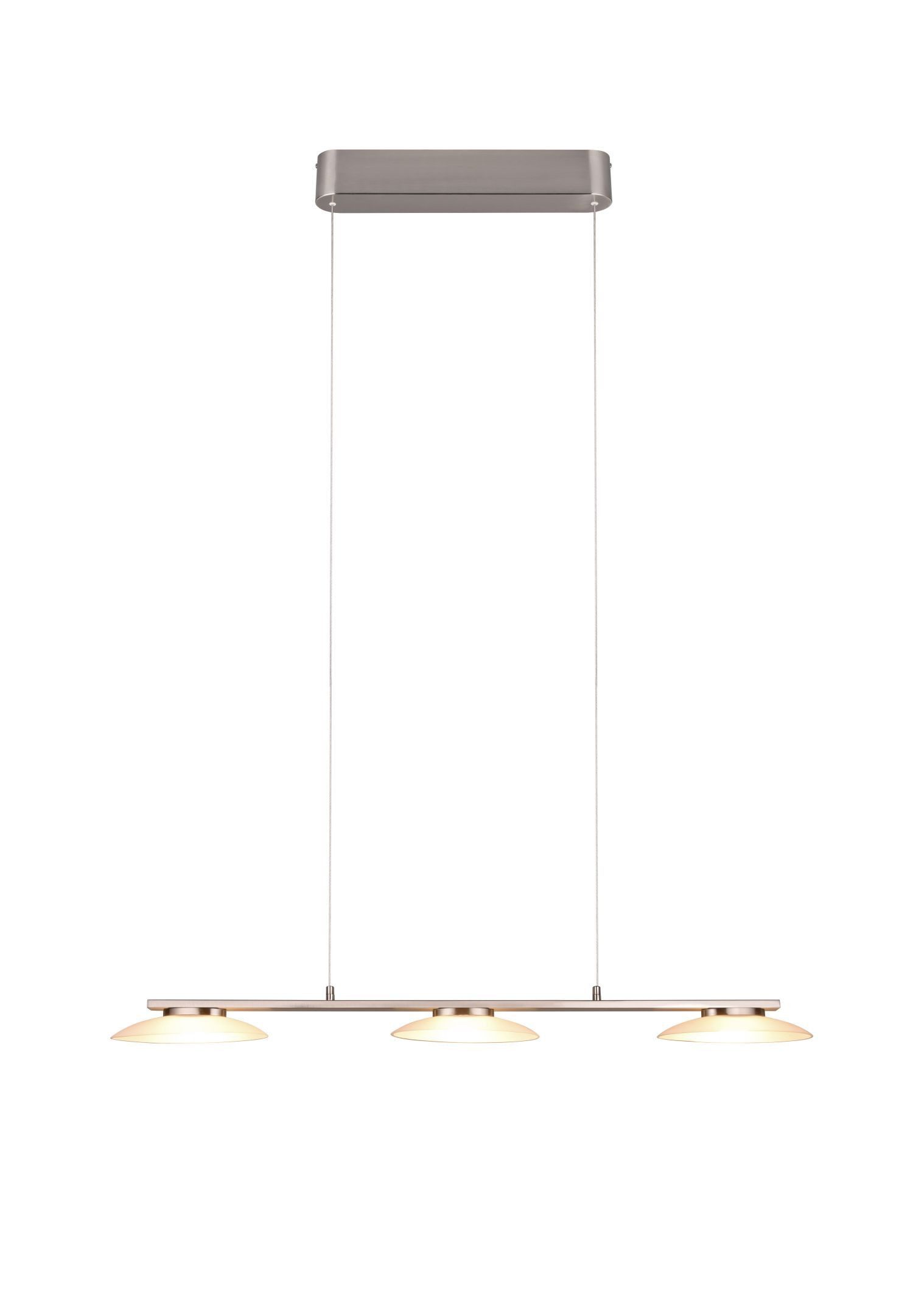 Licht-Erlebnisse Pendelleuchte DUNDERRY, LED fest integriert, Warmweiß, LED Metall Glas H: max. 150 cm Nickel Weiß länglich 950 lm Modern