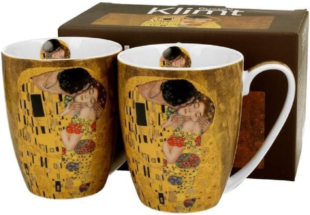 Duo-Gift Becher DER KUSS Mug / The Kiss Kollektion inspiriert von Klimt, Porzellan Becher ca 360 ml - 2 klassische Чашки DER KUSS-KLASSIKER inspiriert von Klimt, Kaffee - Tee Tasse / Ideal als Geschenk / Sammlung Dekoration