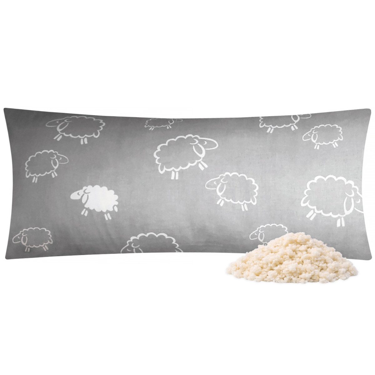 Heubergshop Naturfaserkissen, Füllung: Schurwolle, Schafwolle, Bezug: 100% Baumwolle, Kissen 40x80cm Gefüllt mit Schafwollkügelchen (99/7)