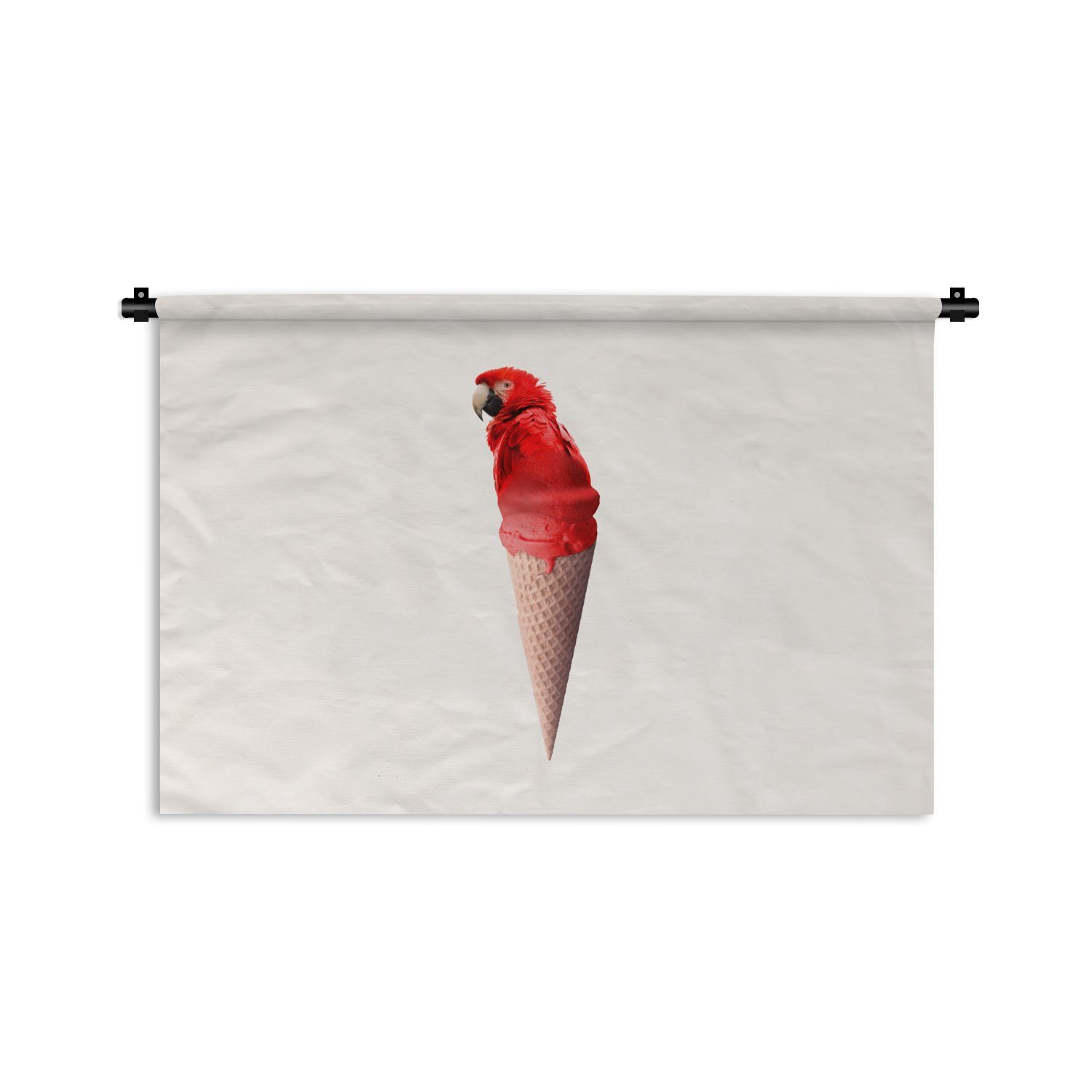 MuchoWow Wanddekoobjekt Eiscreme - Papagei - Rot - Eistüten - Weiß, Wanddeko für Wohnzimmer, Schlafzimmer, Kleid, Wandbehang, Kinderzimmer