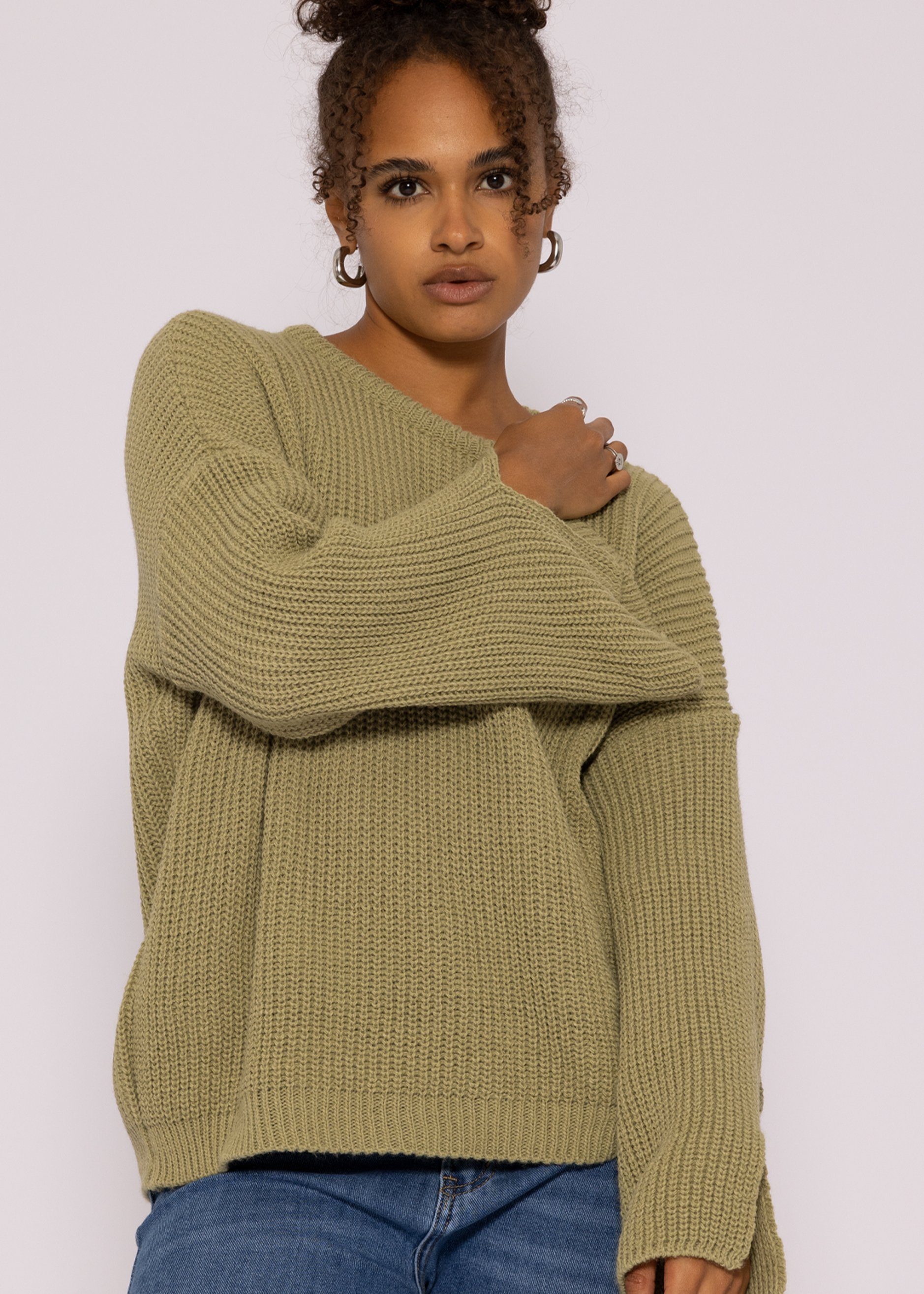 SASSYCLASSY Strickpullover Oversize Pullover Damen aus weichem Grobstrick Lässiger Strickpullover mit Rundhals-Ausschnitt, Made in Italy, One Size (Gr. 36-42)