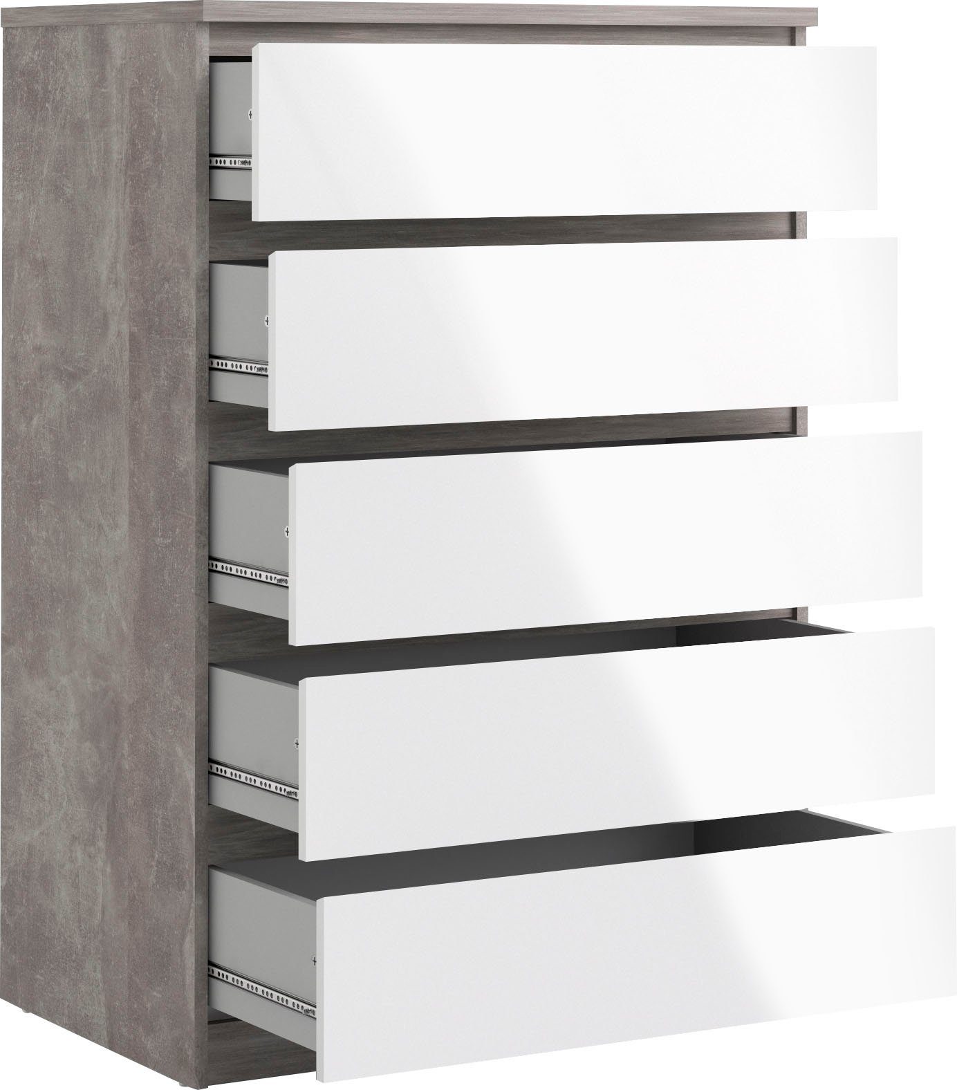 INOSIGN Kommode Naia, Aufbewahrung, 5 Schubladen, Matt-Optik, grifflose Front, Modern, skandinavisches Design, in mehrere Farben, Hoch. Reduzierter Preis € 264,99. Unverbindliche Preisempfehlung € 630,00