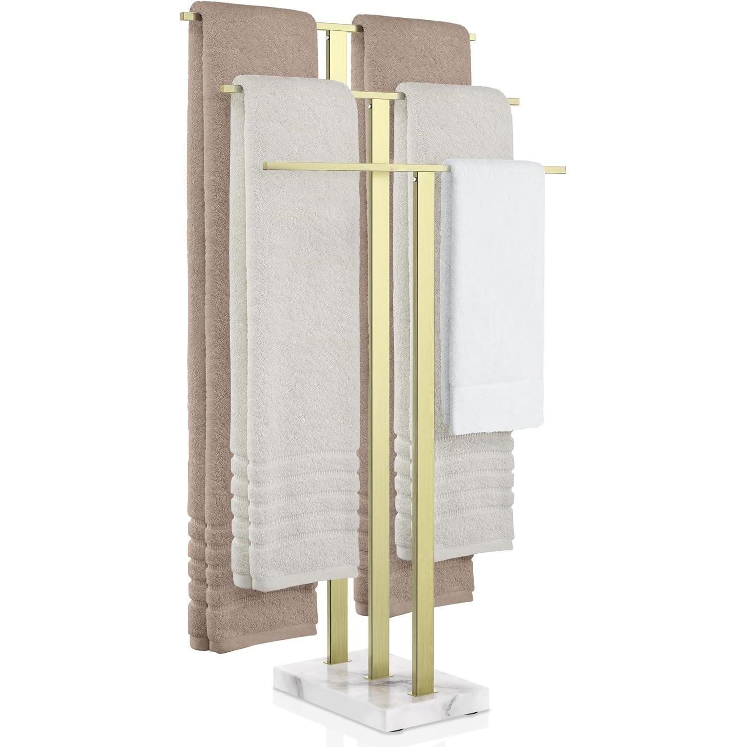 LuxusKollektion Handtuchständer Handtuchhalter stehend 3 Stangen Marmor Edelstahl 18 Gebürstetes Gold