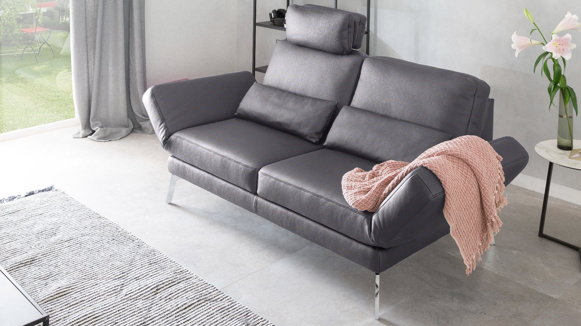 KAWOLA 2-Sitzer HURRICANE, Sofa dunkelgrau verschiedene Leder Farben