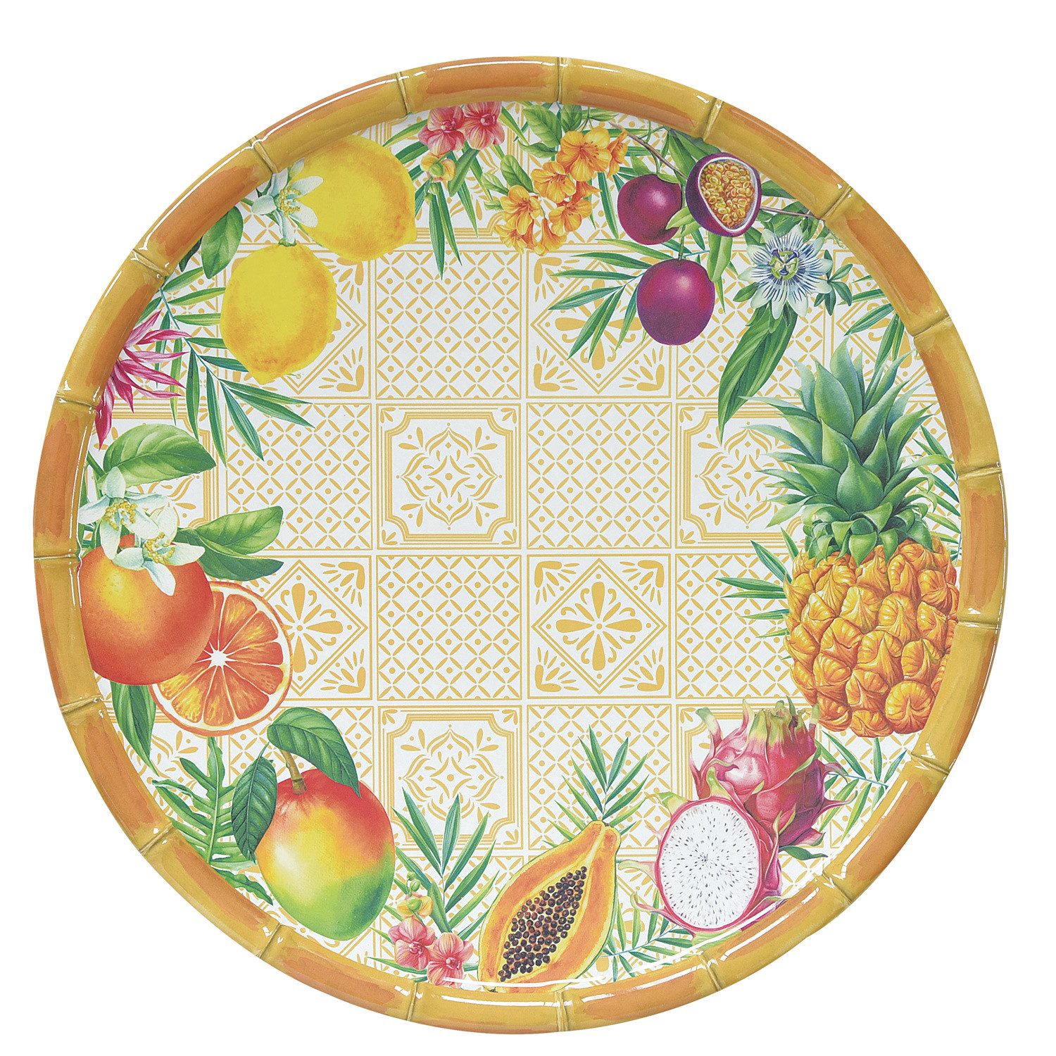 EasyLife Speiseteller Porto Rico, Spülmaschinengeeignet, Mehrfarbig, Früchte, ⌀ 28cm, Mehrfarbig