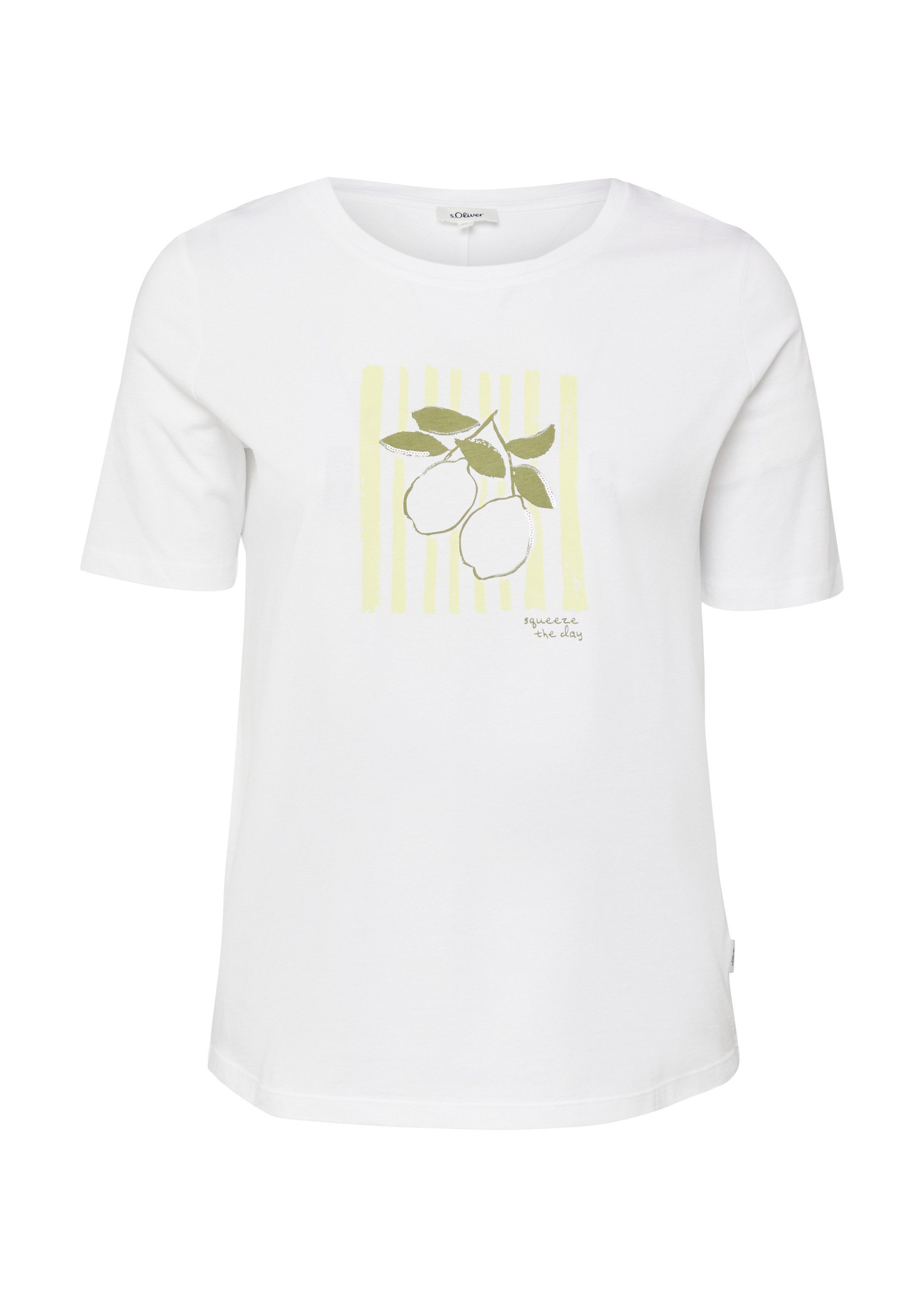 s.Oliver Kurzarmshirt T-Shirt Baumwoll-T-Shirt mit Frontprint und Pailletten
