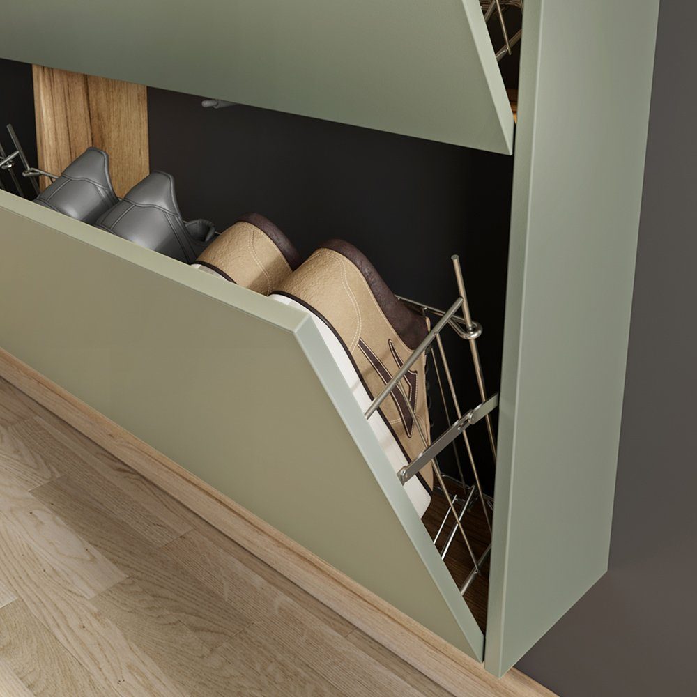 Lomadox Schuhschrank ABERDEEN-01 mit 2 Klappen, grün mit Eiche, 140cm breit – Bild 5 von 5