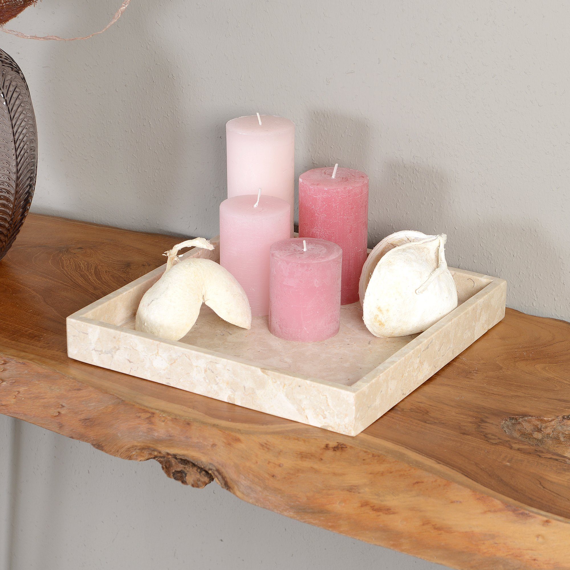 wohnfreuden Dekoschüssel Marmor Tablett 30 cm creme quadratisch, 32996