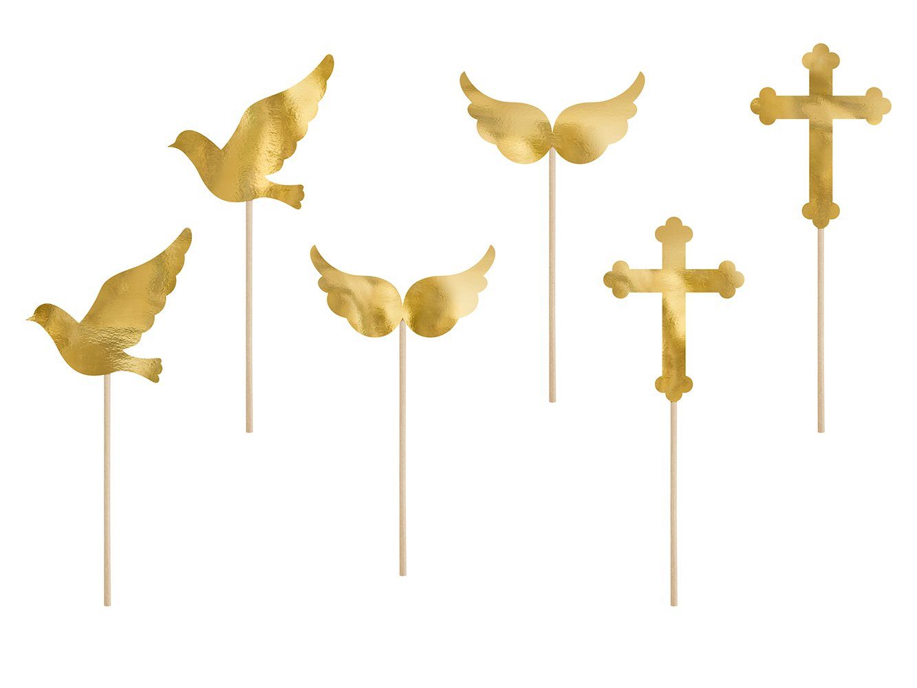 partydeco Papierdekoration, Cake Topper Erstkommunion 11cm gold 6er Set