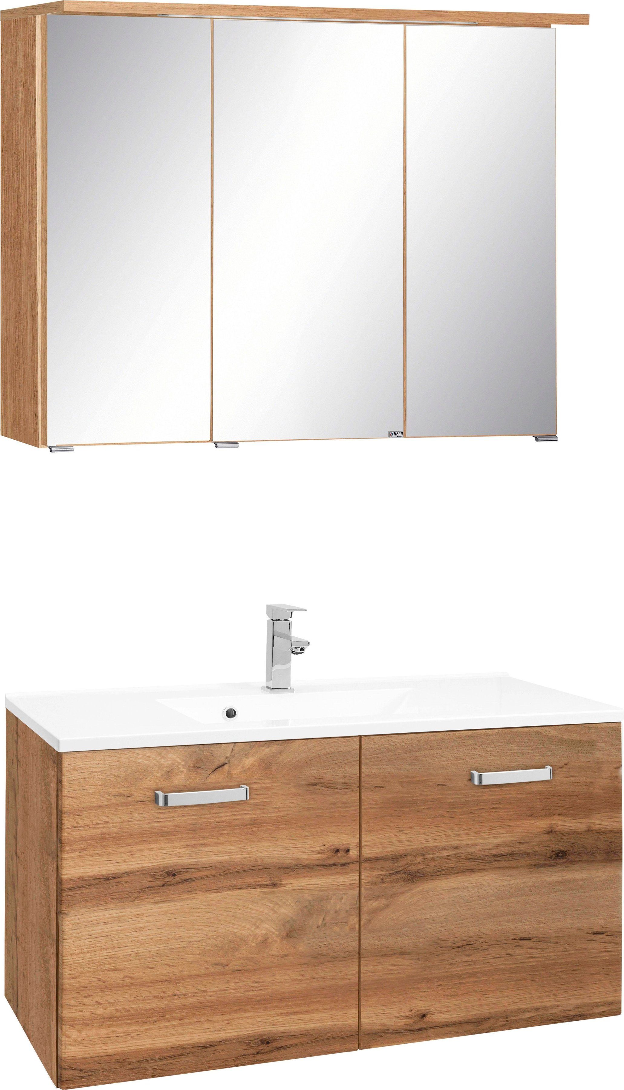HELD MÖBEL und Ravenna, cm, 90 Badmöbel-Set (2-St), Waschtisch Breite Spiegelschrank