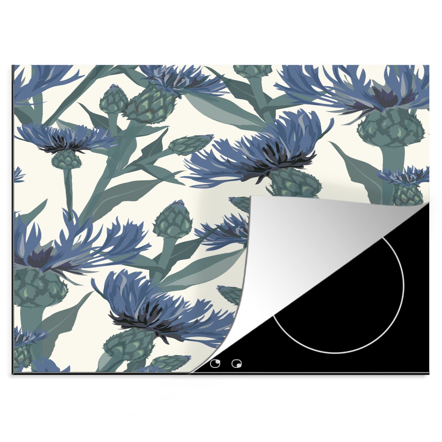 MuchoWow Herdblende-/Abdeckplatte Muster - Kornblume - Natur - Pflanze, Vinyl, (1 tlg), 60x52 cm, Mobile Arbeitsfläche nutzbar, Ceranfeldabdeckung