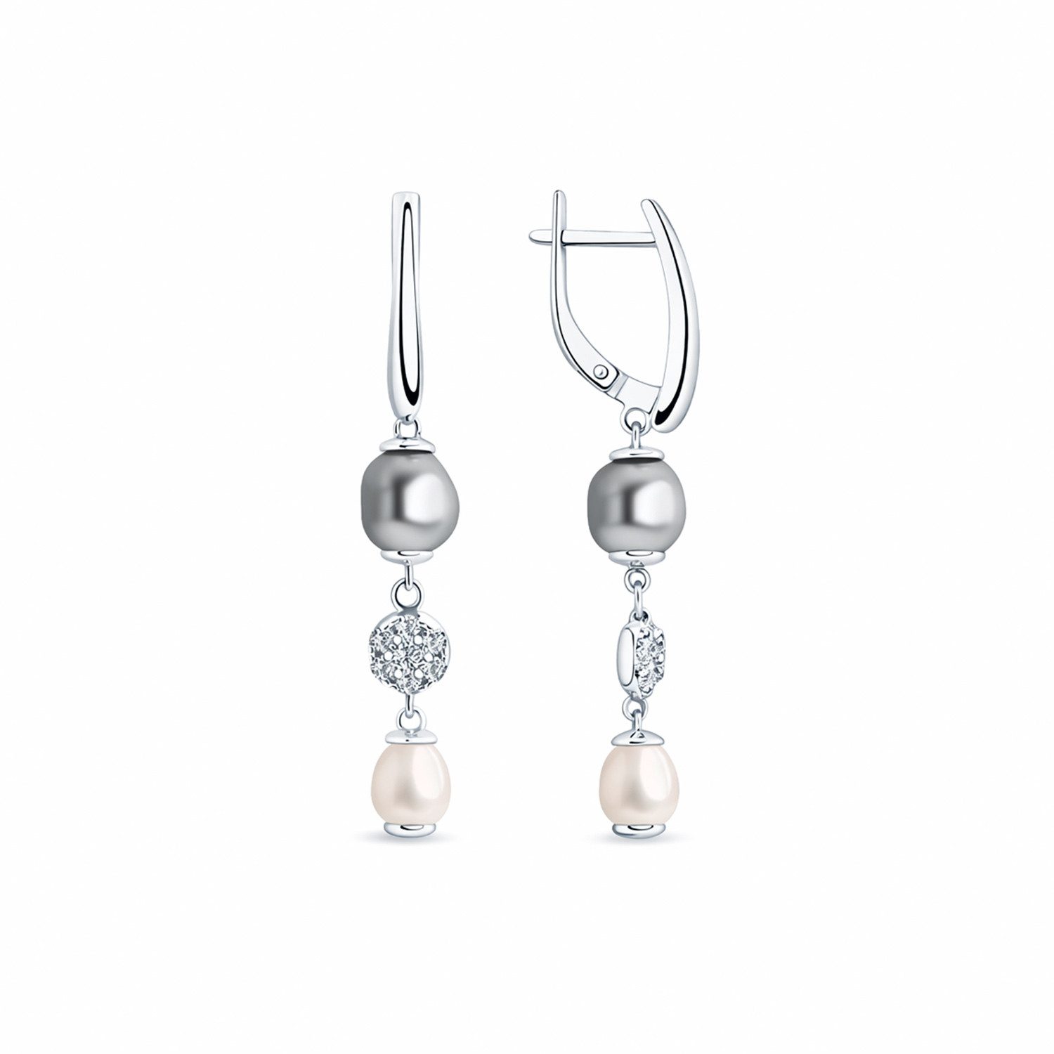 SOKOLOV Jewelry Paar Ohrhänger aus 925 Silber mit Zirkonia und Perlen (Set, 2-tlg), Sterlingsilber Silberschmuck für Damen