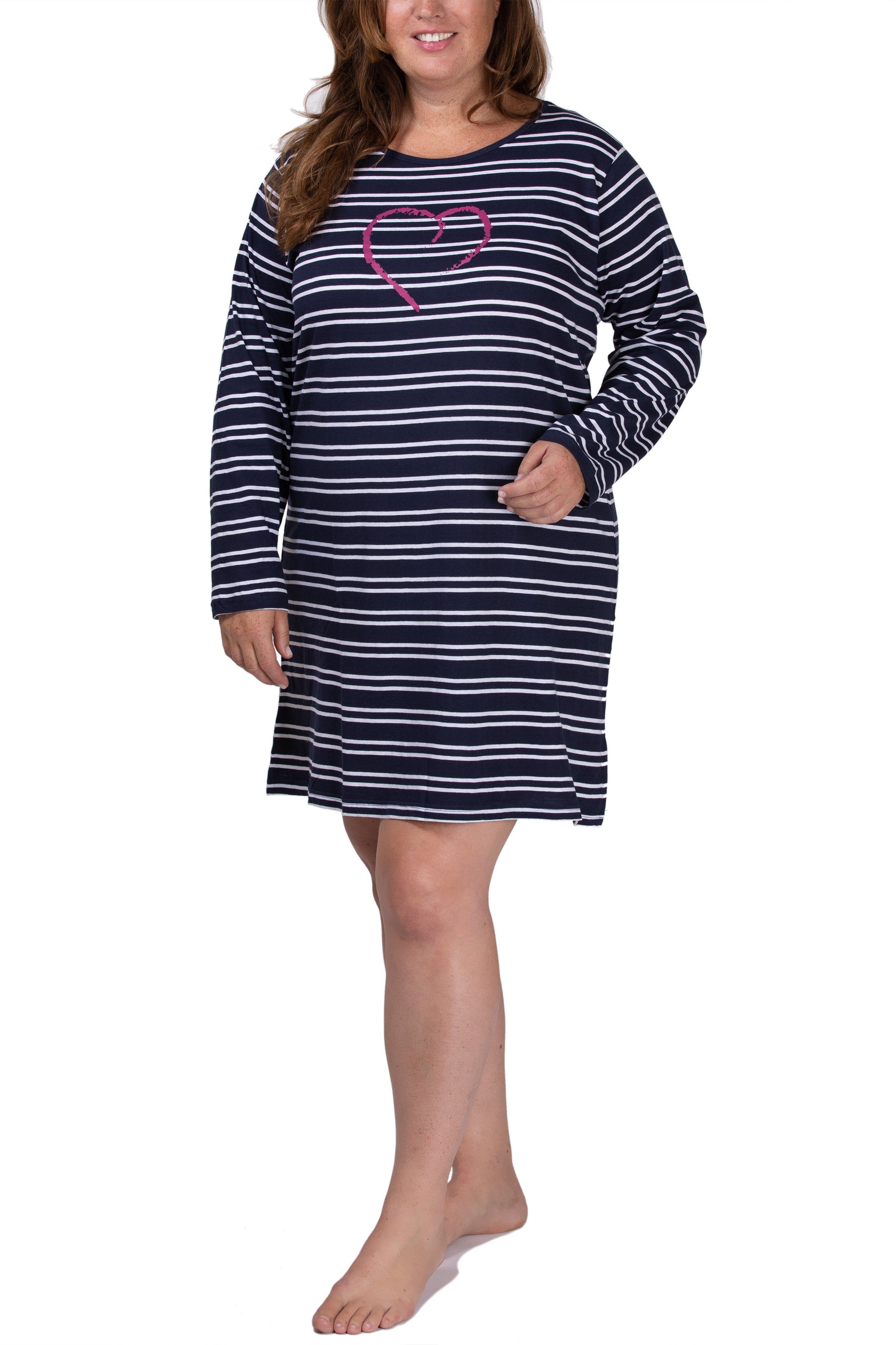Baumwolle 4XL 100% navy Damen S Sleepshirt aus Sleepshirt Nachthemd - Moonline Größe kurz von