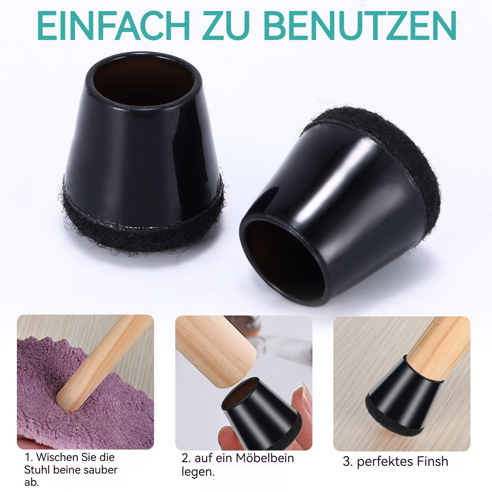 BlingBin Möbelfuß 40 Stück Schutzkappen für Stuhlbeine Silikon Stuhlbeinkappen, (40er Set, 40-St., 40pcs), Filzgleiter für Stühle von Geräusche und Kratzer Bese – Bild 5 von 5