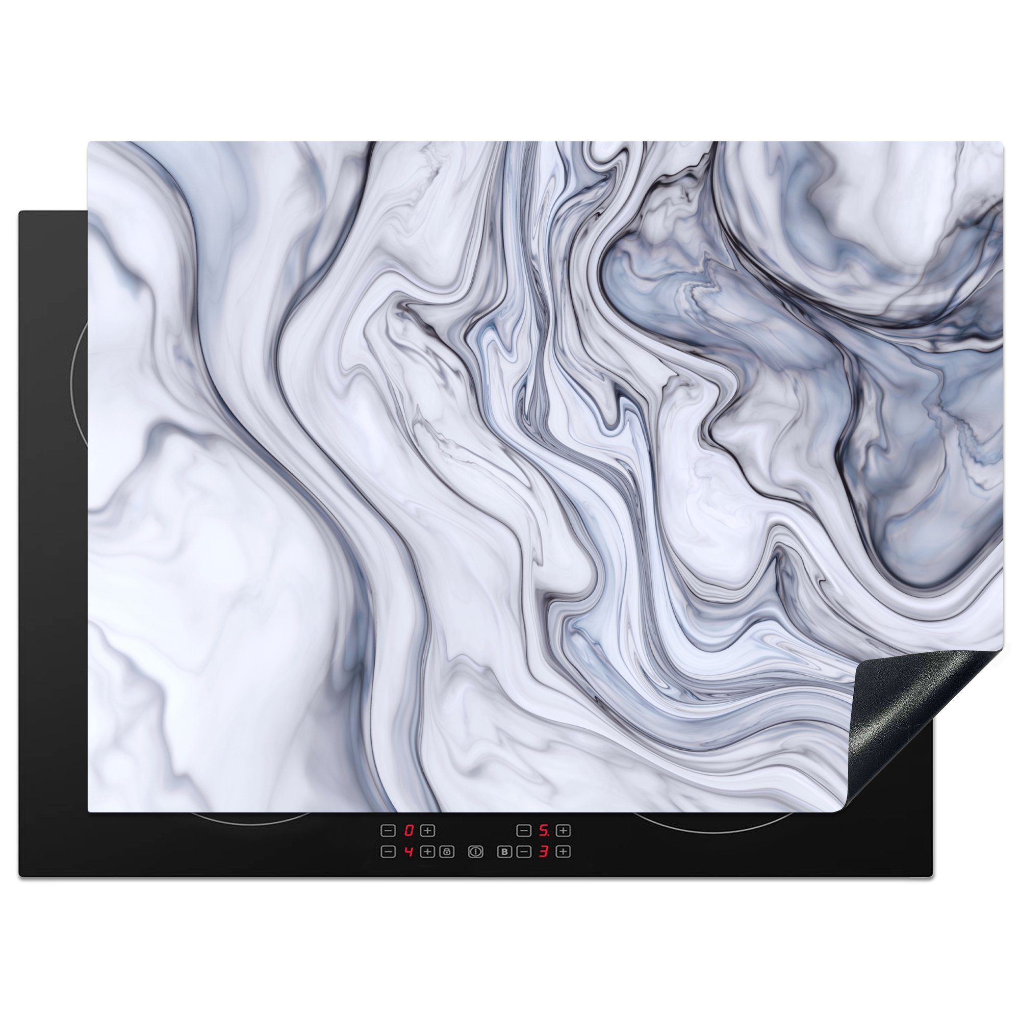 MuchoWow Herdblende-/Abdeckplatte Marmor - Weiß - Schwarz, Vinyl, (1 tlg), 71x52 cm, Induktionskochfeld Schutz für die küche, Ceranfeldabdeckung