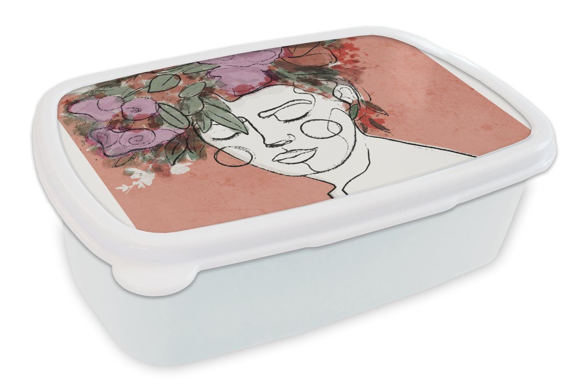 Mädchen Kunststoff, Blumen Jungs Lunchbox Frau weiß - Brotbox Porträt und für und MuchoWow (2-tlg), - Erwachsene, Pastell, - Brotdose, für Kinder