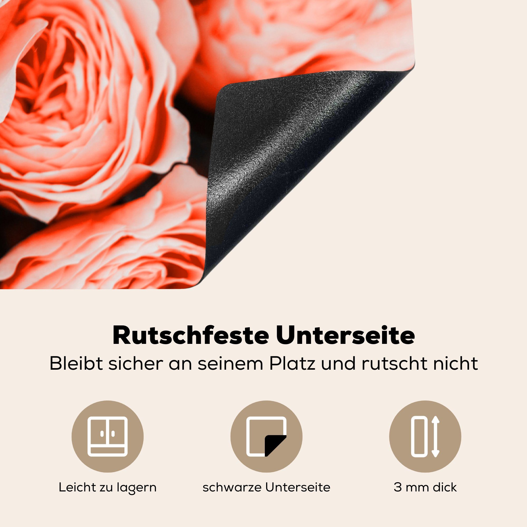 Vinyl, Rosen - (1 MuchoWow 81x52 tlg), die für Ceranfeldabdeckung Blumenstrauß - Induktionskochfeld küche, cm, Rosa, Schutz Herdblende-/Abdeckplatte